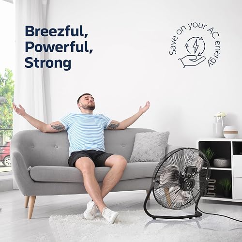 Miniatura 3 de Ventilador de piso industrial de metal resistente de 3 velocidades de 20 pulgadas, 1800 CFM, potente ventilador de refrigeración para garaje,