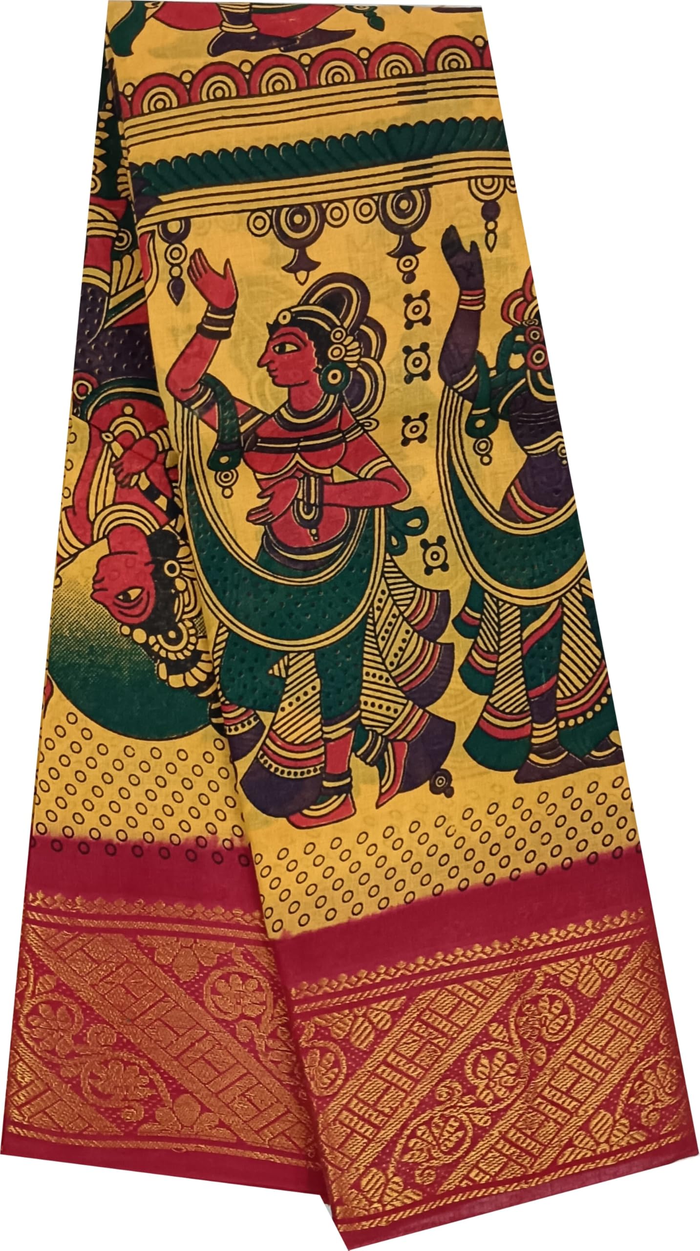 Madurai Sungudi Cotton Sarees- Double Side Border With hand printed Kalamkari Design Saree for women (Without Blouse)-picture-57