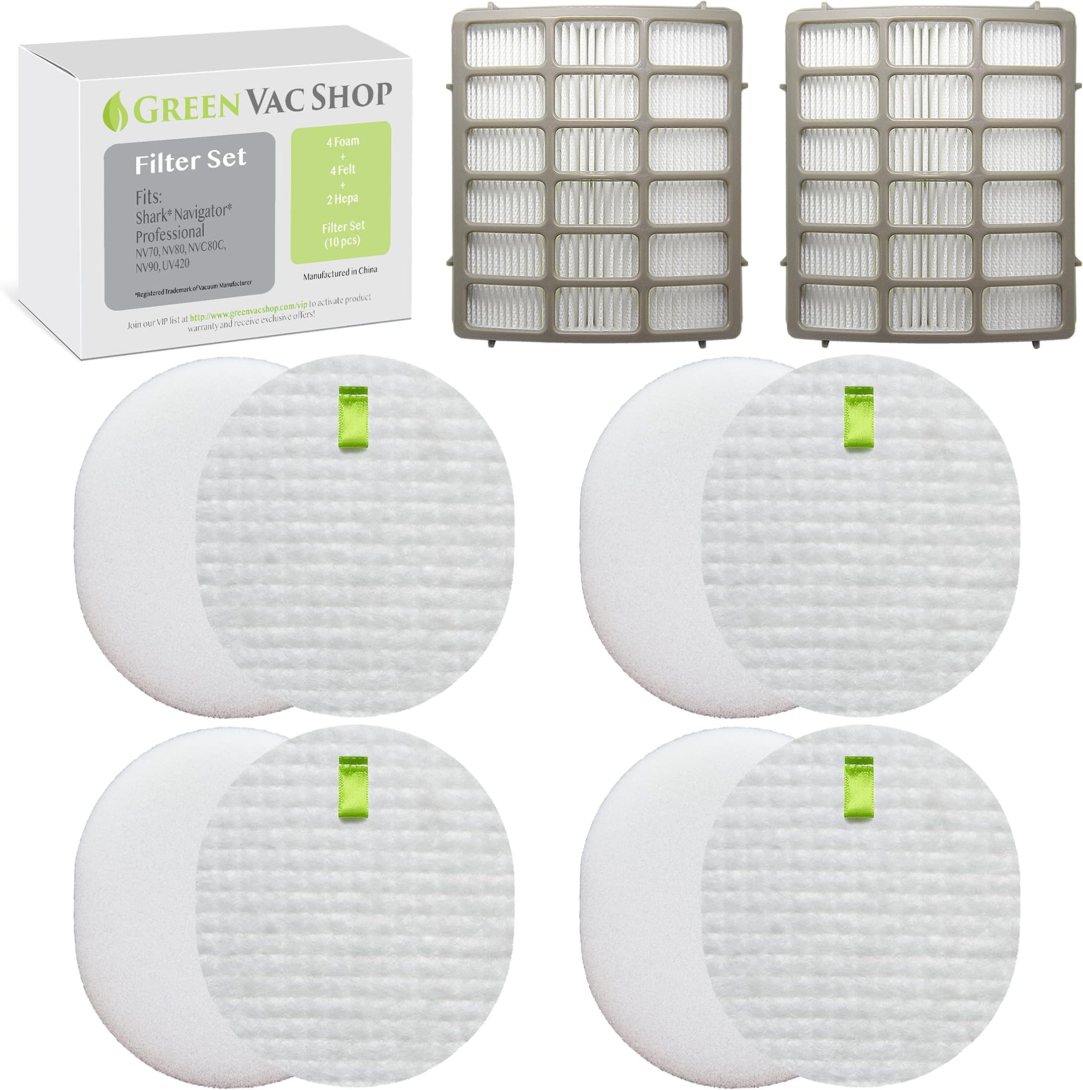 4+2 Pk Shark Navigator Professional (NV70, NV71, NV80, NVC80C, UV420)& Shark Rotator Professional XL Capacity (NV90, NV95) Replacement Filter Set, 4 Foam+4 Felt+2 HEPA Filters XFF80 XHF80