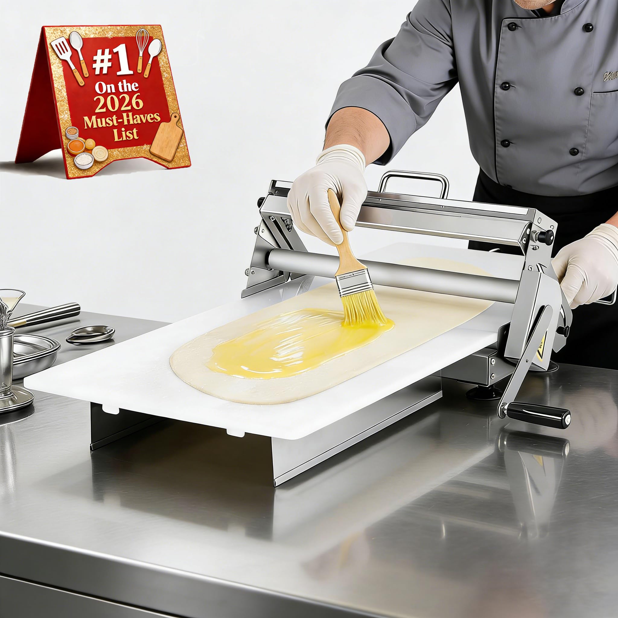 Laminoir à Pâte Manuel Acier Inoxydable, Laminoir à Pâte en Acier Inoxydable, Laminoir Manuel à épaisseur Réglable, Laminoir à Pâtisserie Pliable Professionnel pour Boulangerie, Pizza Width11.81in