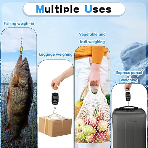 Miniatura 6 de 4 unidades de báscula digital de pescado de 110 lb 50 kg de capacidad de peso, báscula colgante electrónica, báscula de pesca portátil con cinta