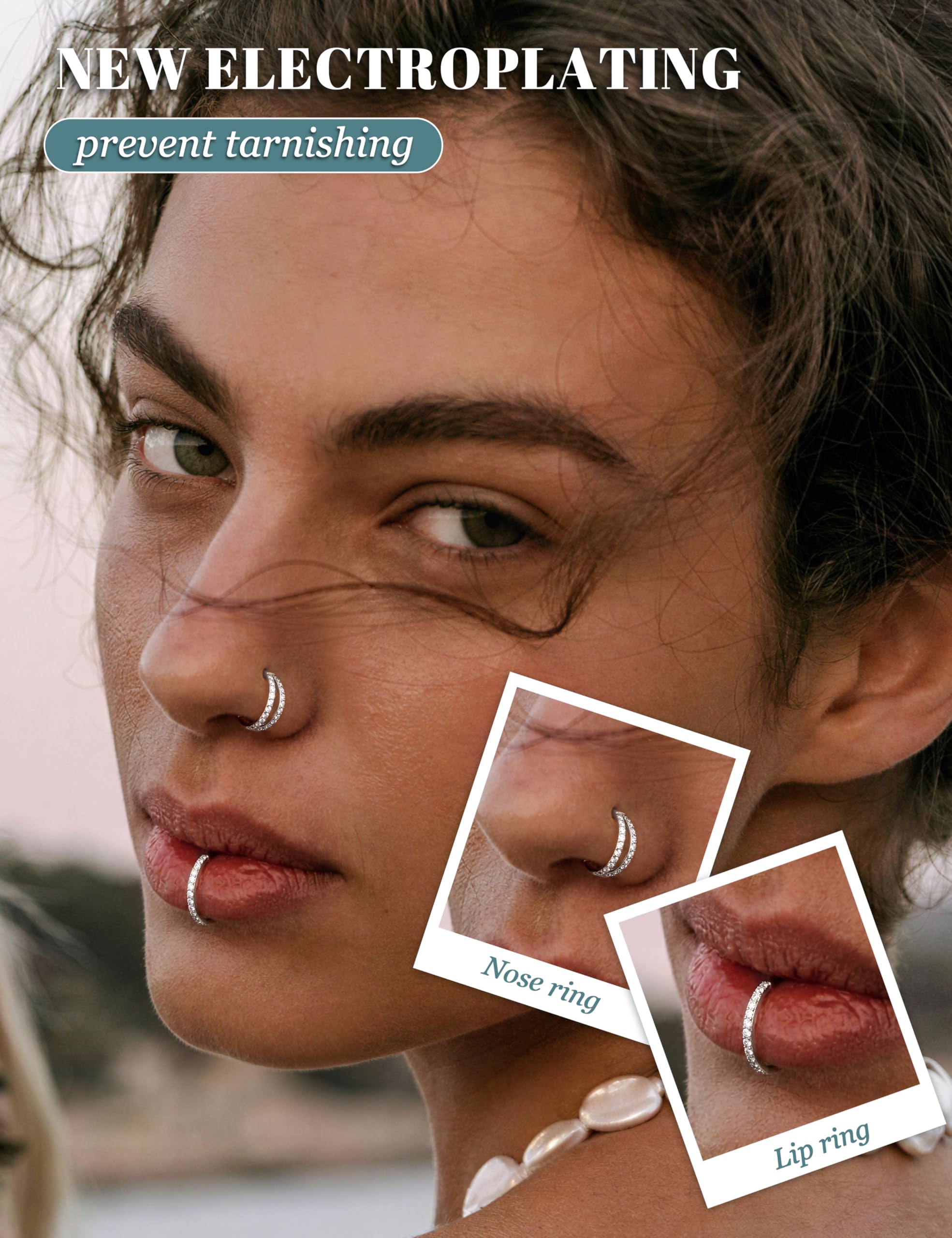 Dochais 4PCS 18G Piercing Naso Anello, Orecchini Acciaio Chirurgico Piercing Trago Septum Anello Clicker CZ, Anelli Segmento Conch Labbro Cartilagine Doppio 8mm 10mm per Donna Uomo