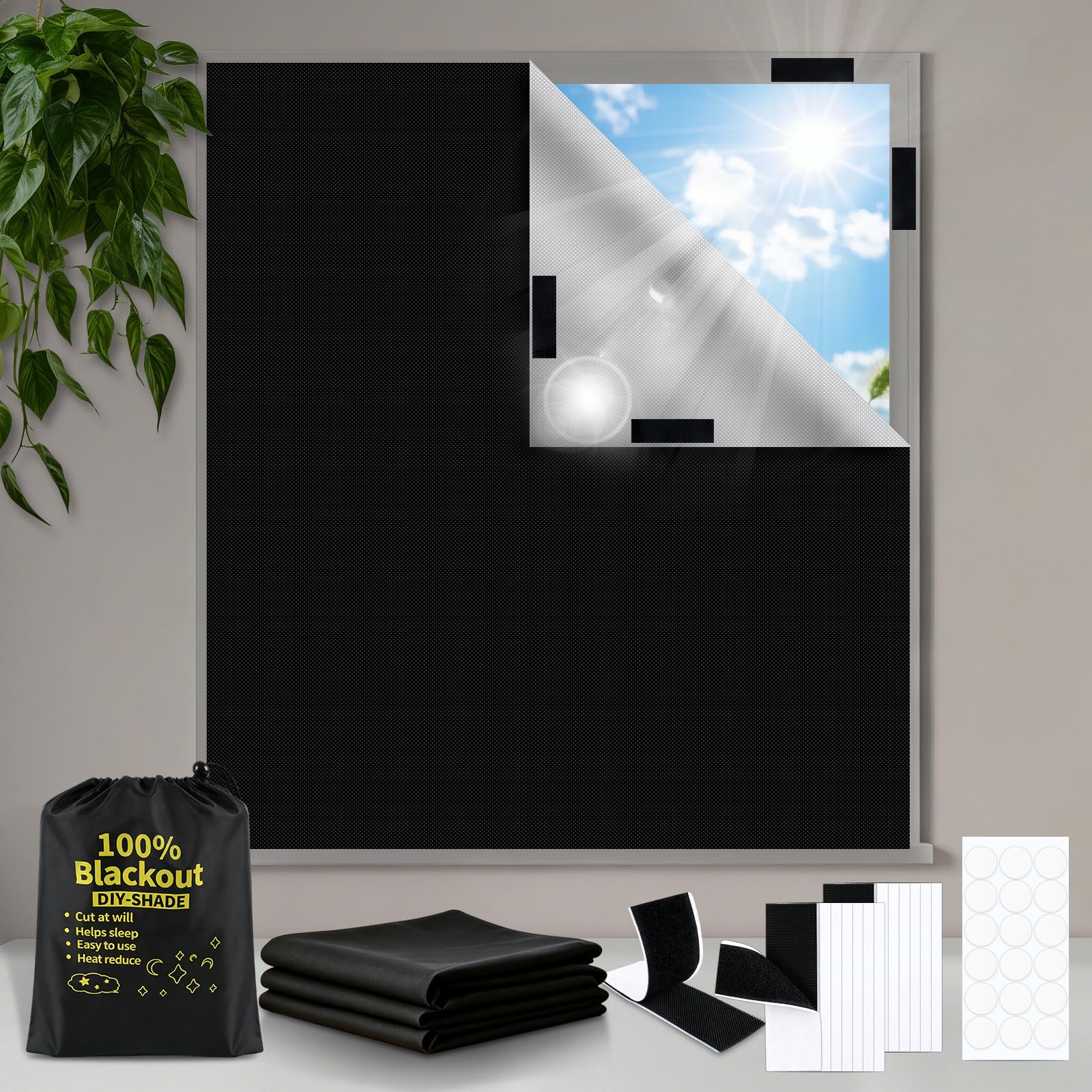 Store Occultant sans Percage 300x145cm 100% Opaque Stores Enrouleur Fenêtre de Toit Fenêtre Porte