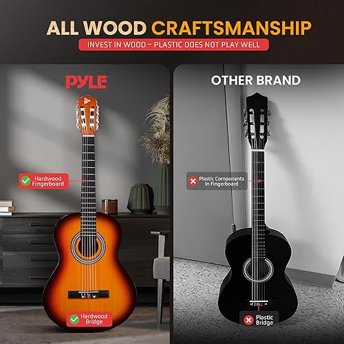 Miniatura 4 de Pyle - Guitarra acústica clásica de 36 pulgadas tamaño Junior kit inicial con cuerdas de acero estuche de transporte afinador púas correa para Sun