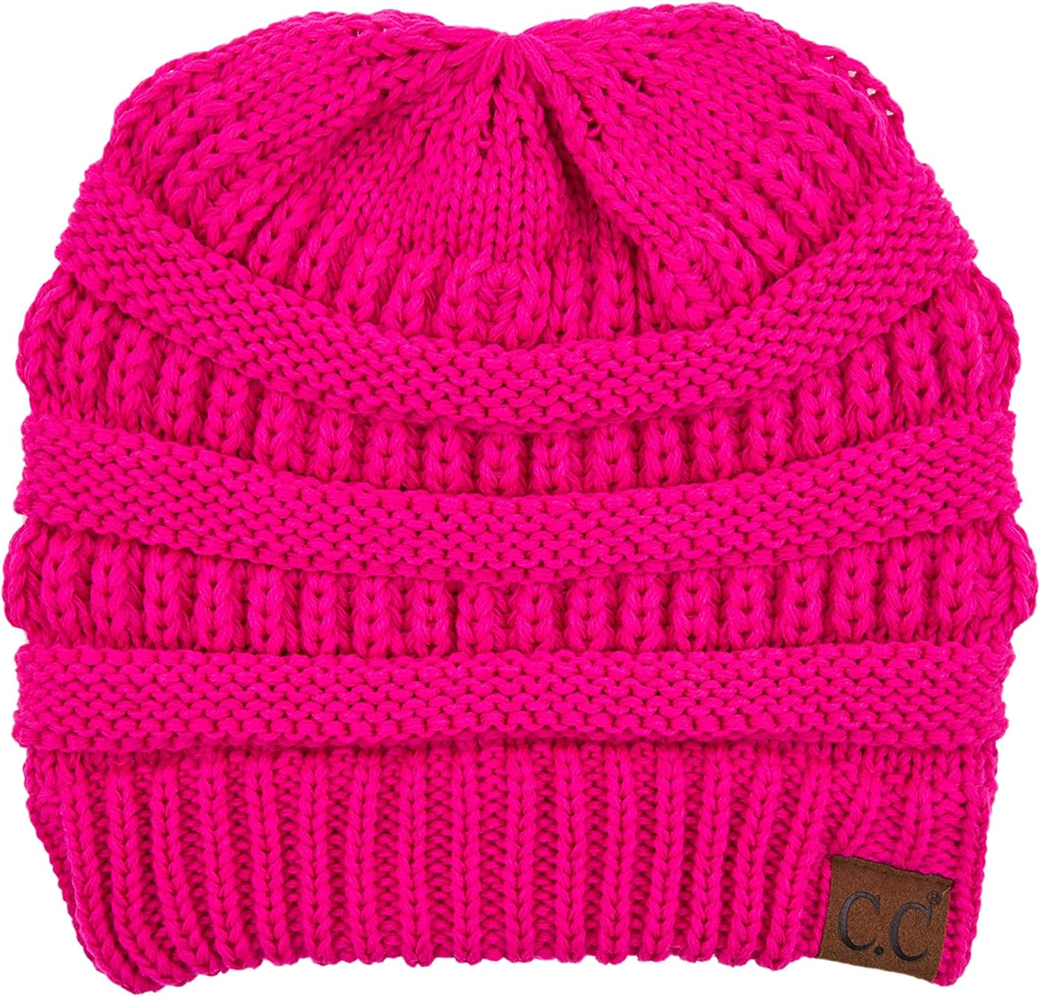 C.C Exclusives Soft Stretch Cable Knit Messy Bun Ponytail Beanie Winter Hat for Women (MB-20A) - Image 3