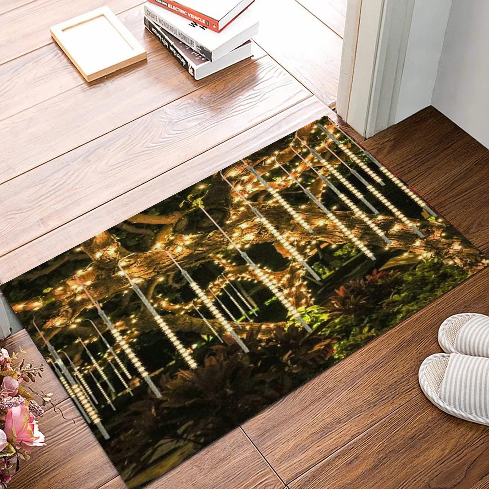 Memory Foam Bath Mat 50x80 cm,LED Meteor Rain Lights Drop Icicle Snow Falling Raindrop Cascad,Soft and Comfortable, Super Water Absorption, Non-Slip, Machine Wash, Easier to Dry for Bathroom Floor Rug