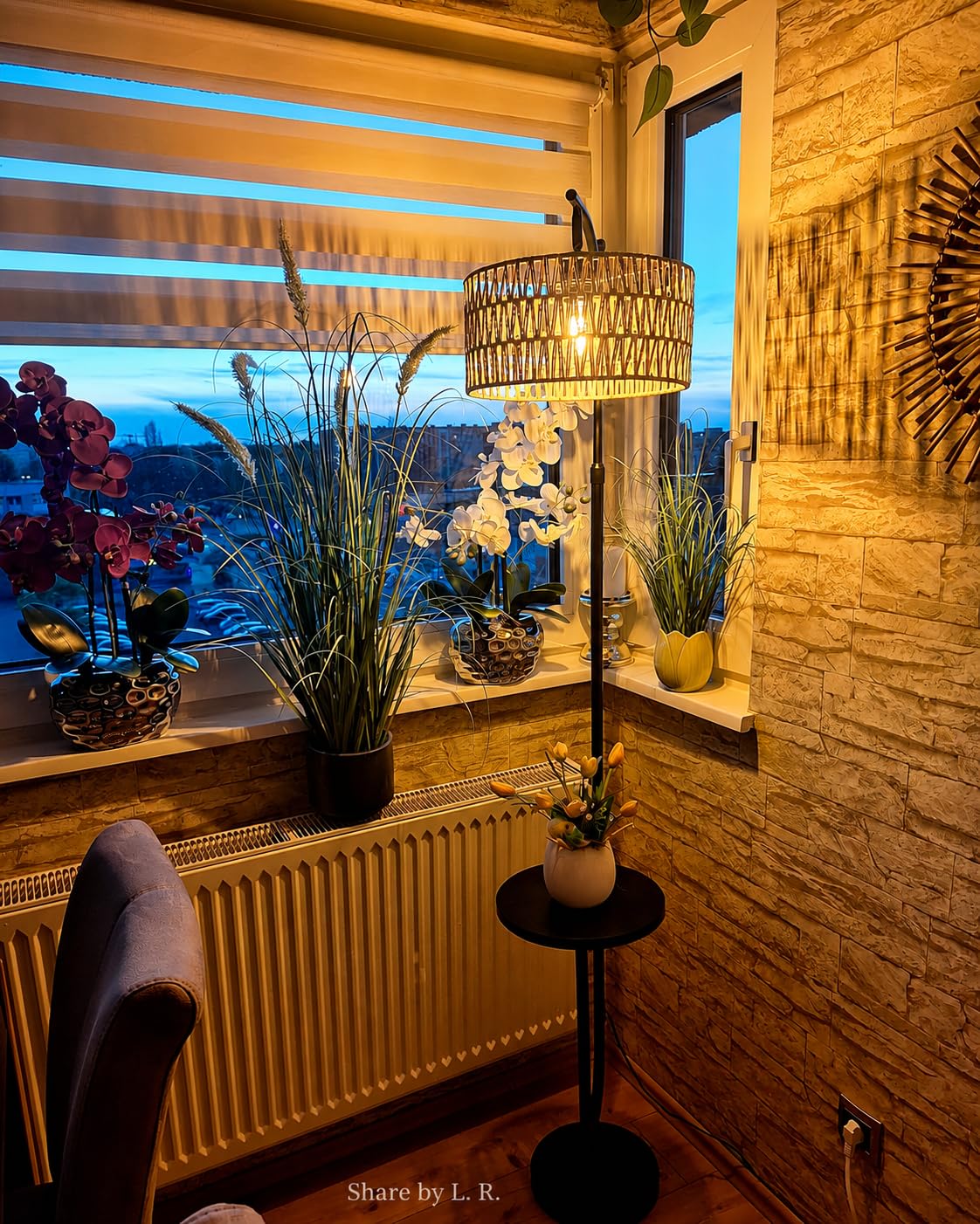 Lampadaire Vintage avec Étagères Noir Métal Rotin Boho Hauteur réglable 152-176cm Douille E27 Câble 2m