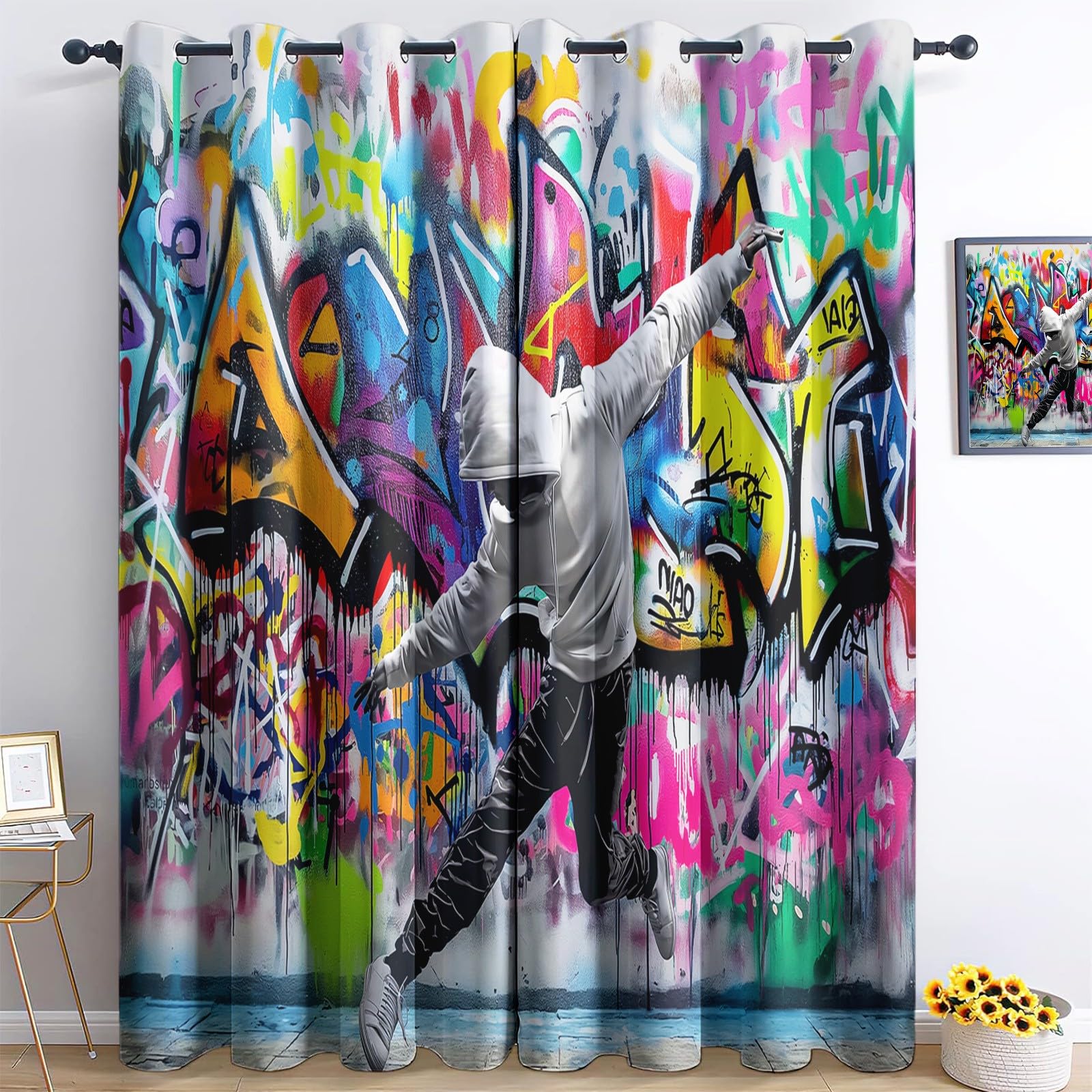Draperies intérieures graffitis au tombé lourd rideaux à oeillets de qualité