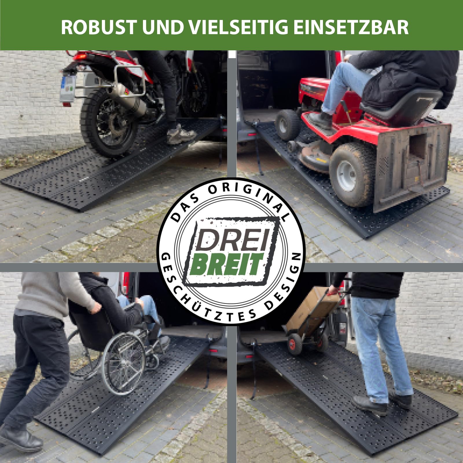 DREIBREIT by TRUTZHOLM 2-Fach Auffahrrampe klappbar 215 cm Traglast 1020 kg Alu schwarz gelocht Verladerampe Rampe
