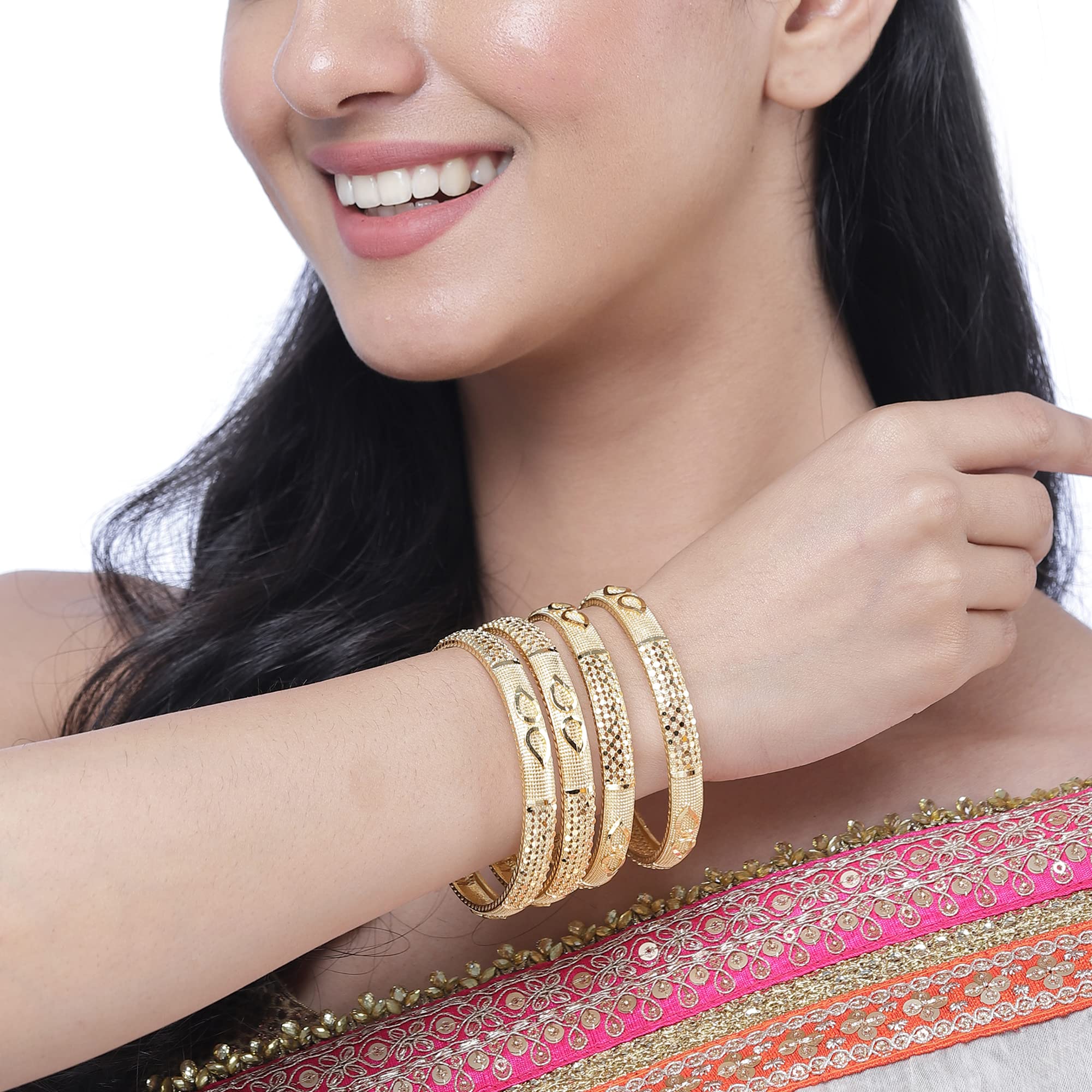 Set Of 4 -Plated Paisley Handcrafted Bangles (2.8)