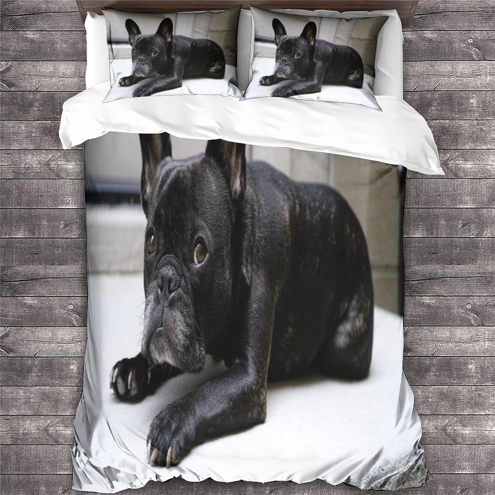 Copripiumino King Con Bulldog Francese Carino - Set Letto In Microfibra Traspirante Con Stampa 3D, 220x240cm + 2 Federe