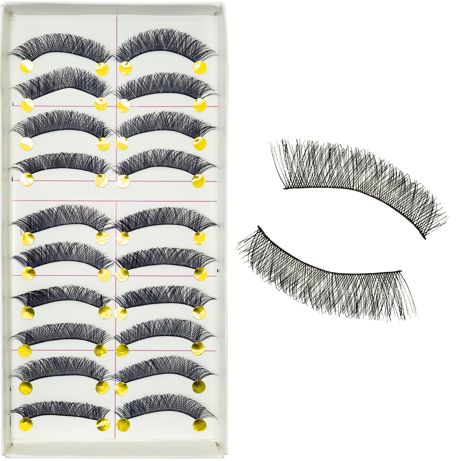 YUISI 10 Pairs of False Eyelashes, Eyelashes Natural Look Reusable, Wispy Handmade Fake Eyelashe, 3D Fluffy Lashes for Bridal & Festivals (Black-026)