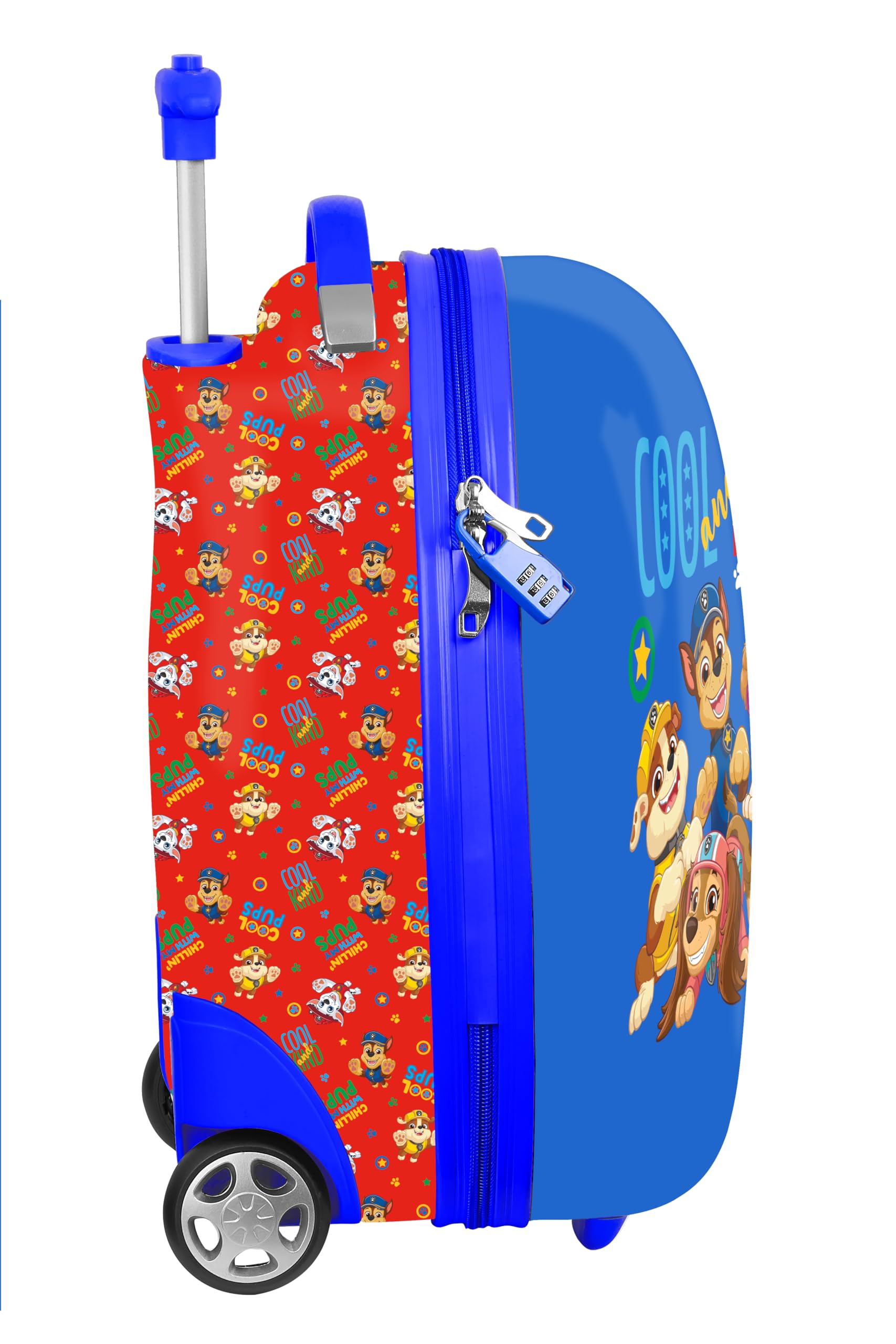 PAW PATROL COOL - Trolley da cabina da 16 pollici, valigia con ruote, lucchetto di sicurezza, valigia leggera, 28 x 23 x 43 cm, Rosso/blu, M, Casual