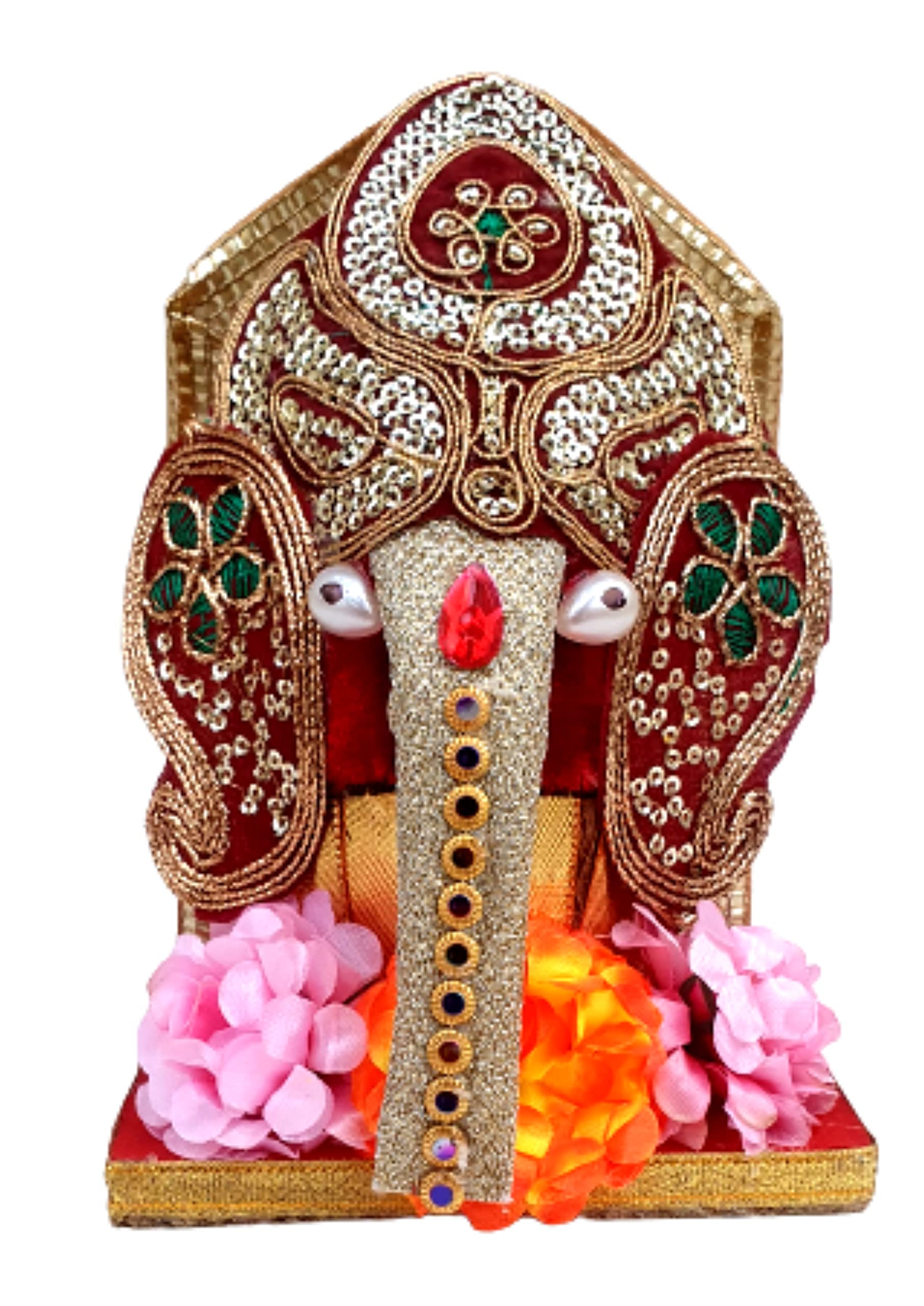 Artonezt Handmade Lord Ganesha Decorated Coconut Shagun Nariyal Gola with Chowki and Flowers for Wedding, House Warming, Ring Ceremony, Pooja, Gift & Festive Celebration