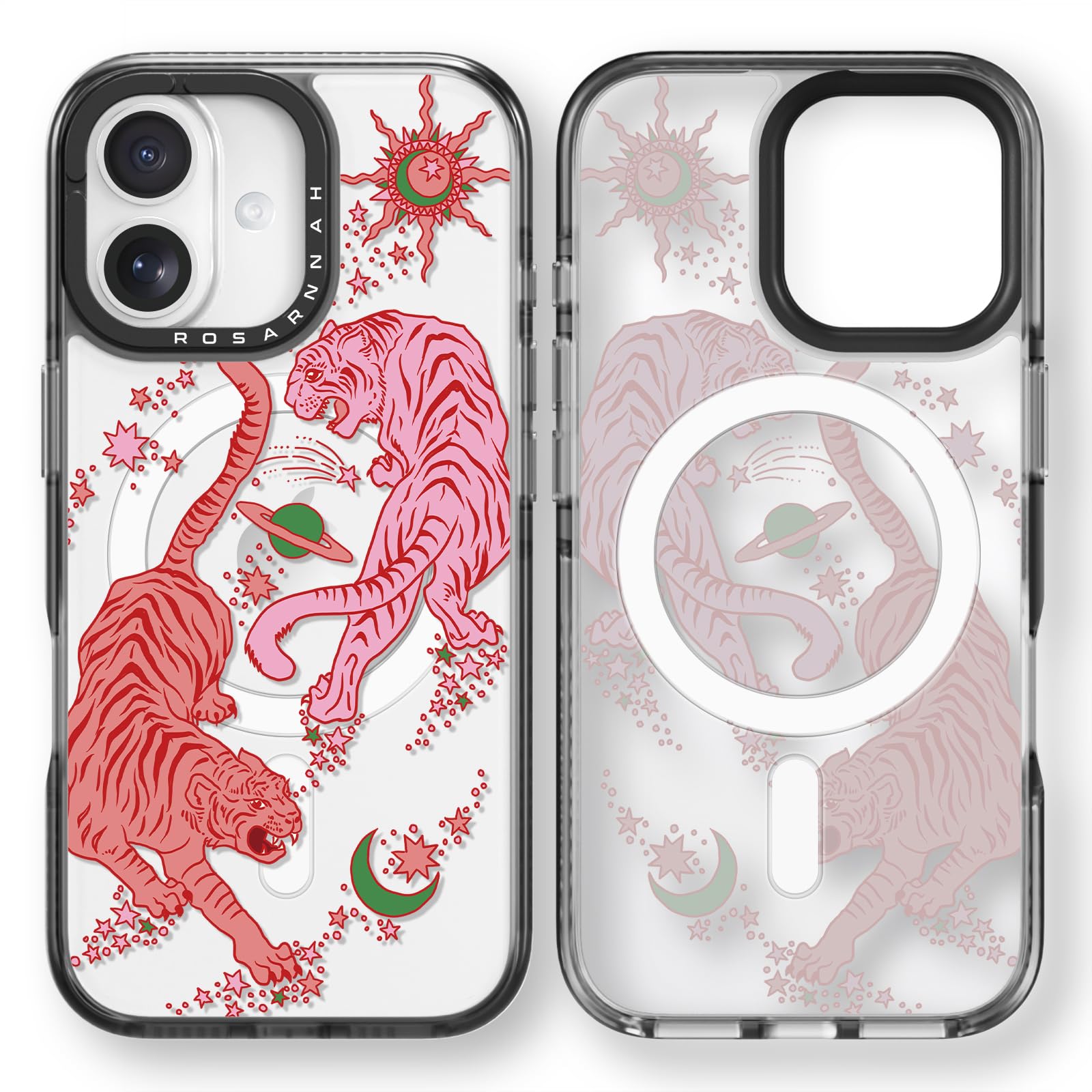 Rosarnnah Bonita funda para iPhone, compatible con Magsafe, duradera, a prueba de golpes, caída de 6.5 pies, diseño divertido de tigre para iPhone (6.1 pulgadas), color negro