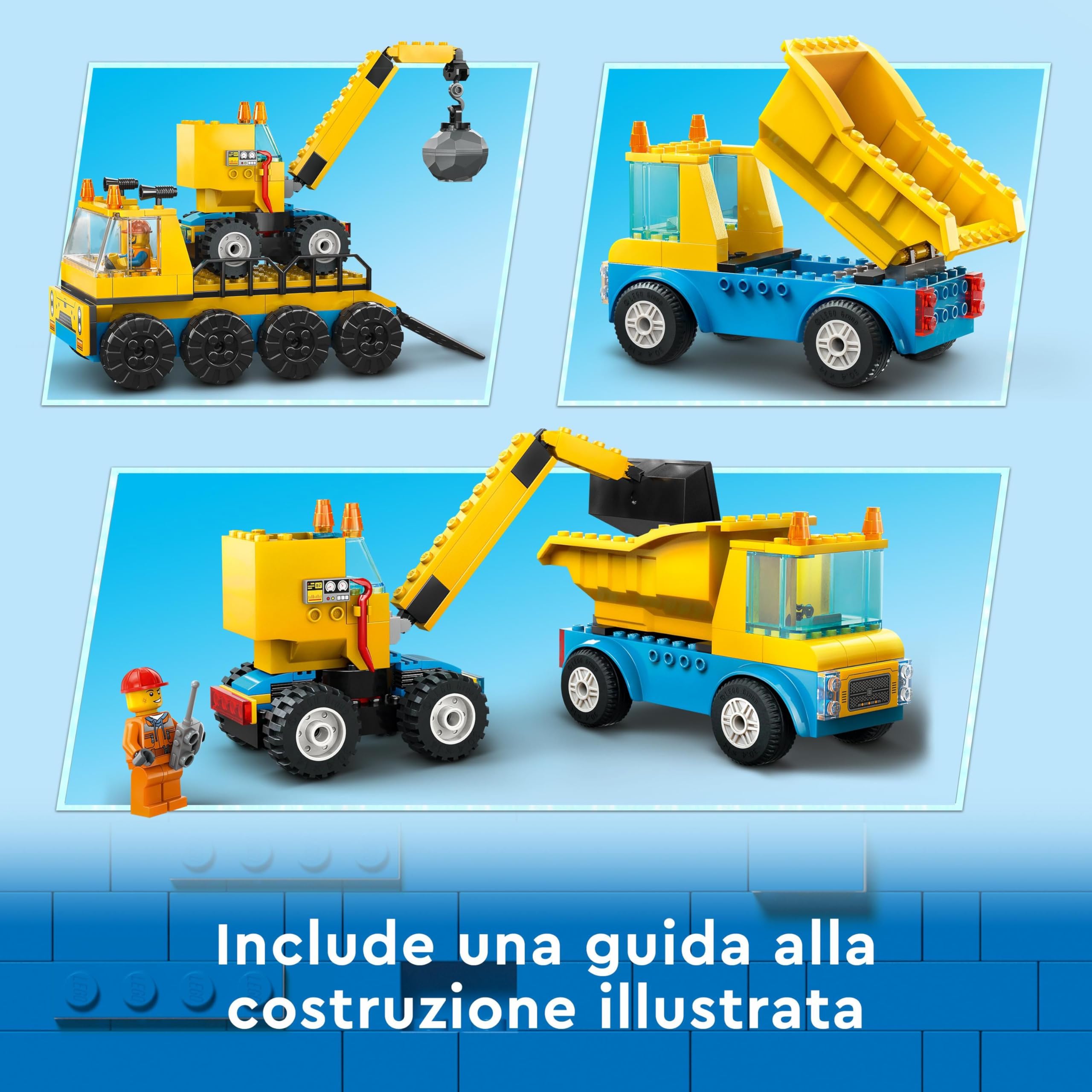 LEGO 60391 City Camion da Cantiere e Gru con Palla da Demolizione, Set con Veicoli Giocattolo da Trasporto ed Escavatore, Giochi Educativi per Bambini e Bambine dai 4 Anni in su