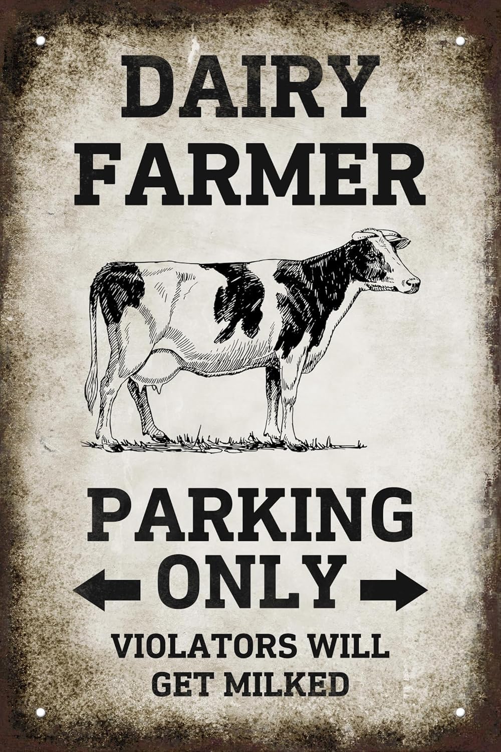 SMAZDFXX Funny Warning Vintage Metal Tin Signs Dairy Farmer Parking Only Violators Will Get Milked Retro Poster for Home Farm Parking Outdoor Wall Decorative Plaque 5.5"x8"