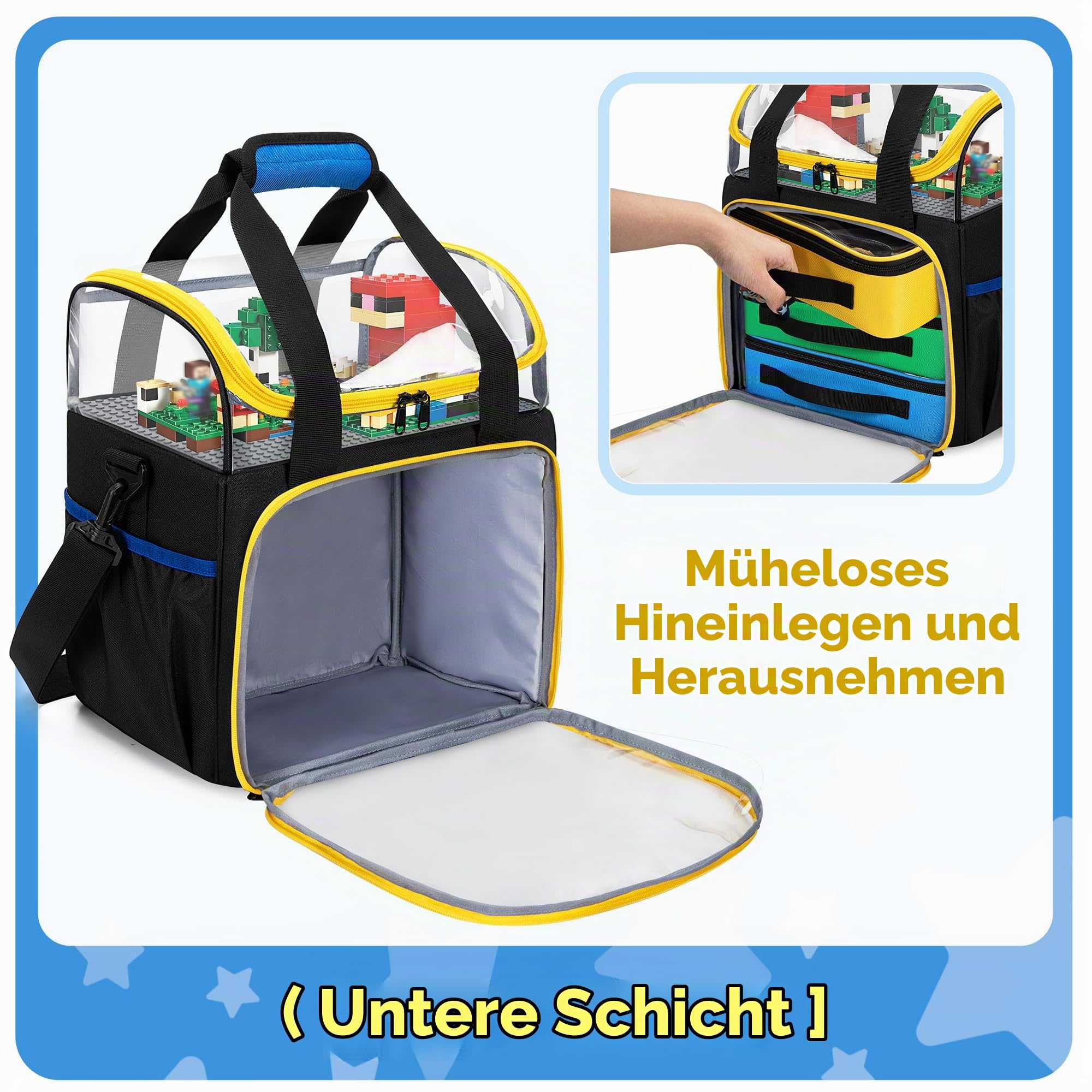 Rexmica 4 Stück Spielzeug Aufbewahrungstasche, Doppellagige Spielzeugtasche