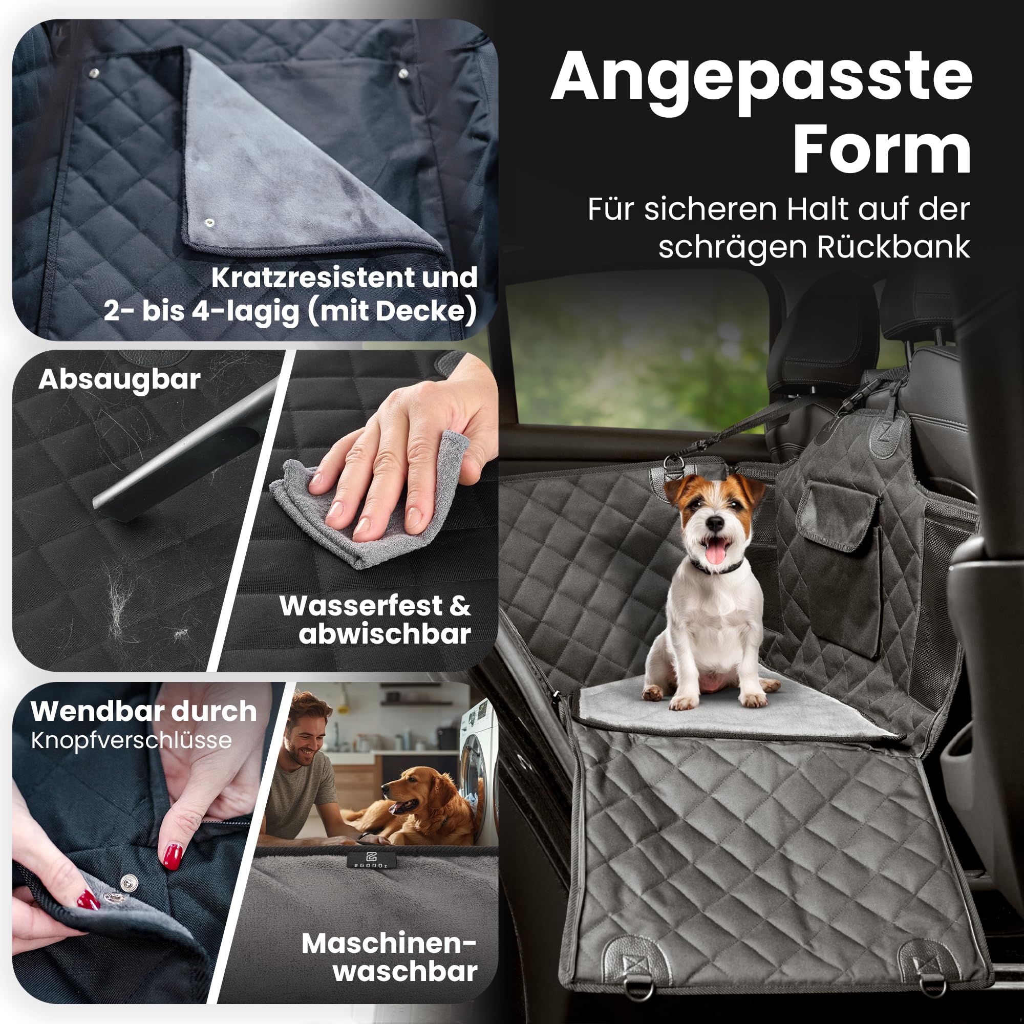 2GOODz Hunde Autositz für Rückbank mit Flauschiger Zusatzdecke | kleine, mittlere Hunde - Sicherheitsgurte in 2 versch. Längen - wasserdicht & robust