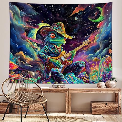Miniatura 2 de Sanzugh Divertido tapiz de hongos y rana espacial para hombres y niños, genial universo trippy, planeta y océano, tapices artísticos para colgar en