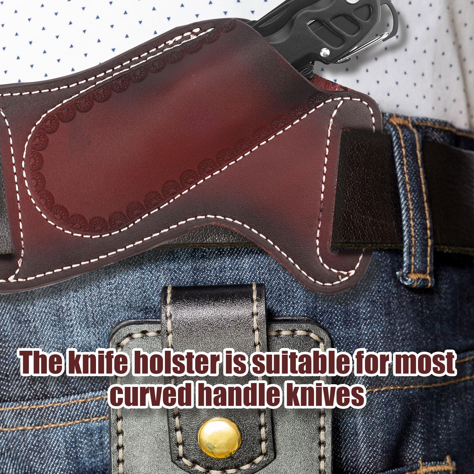 Étui à Couteau en Cuir pour Ceinture, Étui à Couteau de Poche Étui à Couteau Porte-Couteau de Poche Pliable Porte-Couteaux Compact pour Outils EDC Cadeau pour Homme (Marron Foncé)