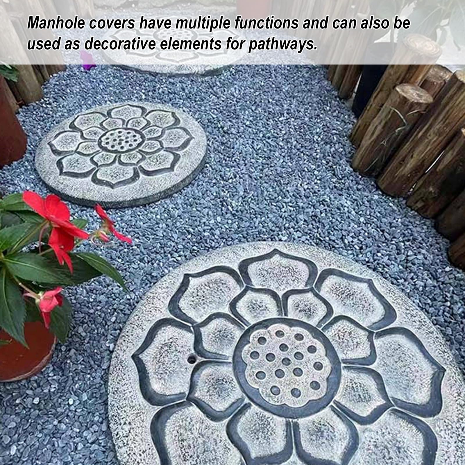 Tapa Arqueta, Tapas de Fosa Séptica Talladas, Hechas de Piedra, con Refuerzo Interno de Acero, Hermosas y Duraderas, Adecuadas para Patios(40cm/16in)