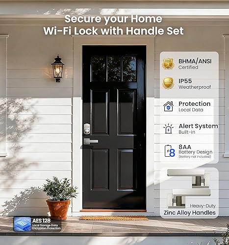 Miniatura 5 de Veise VE012W-L - Cerradura inteligente de huellas dactilares WiFi integrada con juego de manija de palanca, control remoto de aplicación, entrada