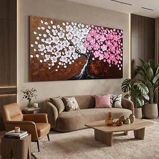 JuhaiArt Floral Wall Art White Hand Painted Big Picture for Office