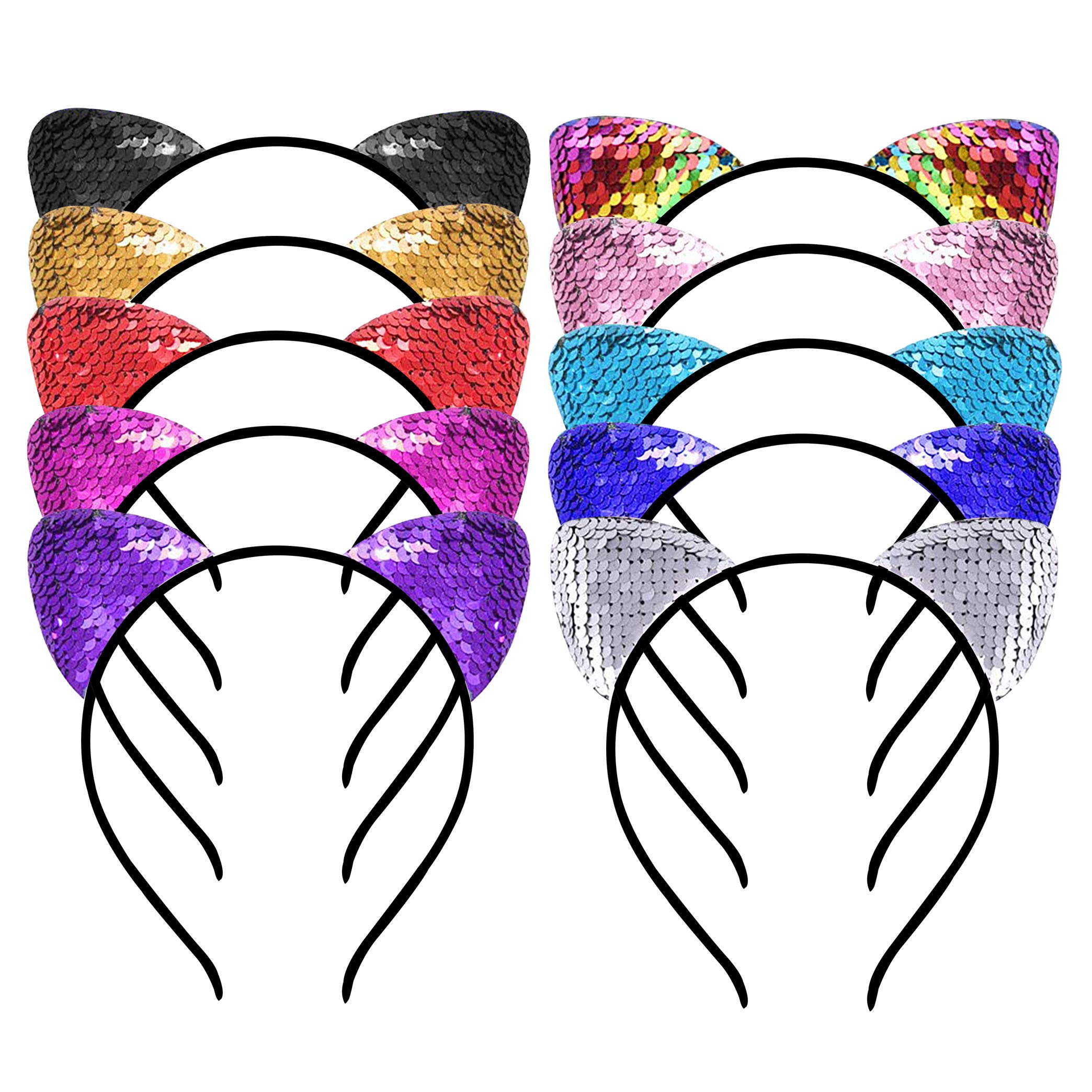 Cerchietto Orecchie Gatto,8 pezzi Glitter Orecchie Di Gatto Fascia Fascia Glitter Paillettes Orecchie Di Gatto per le donne ragazze di usura quotidiana