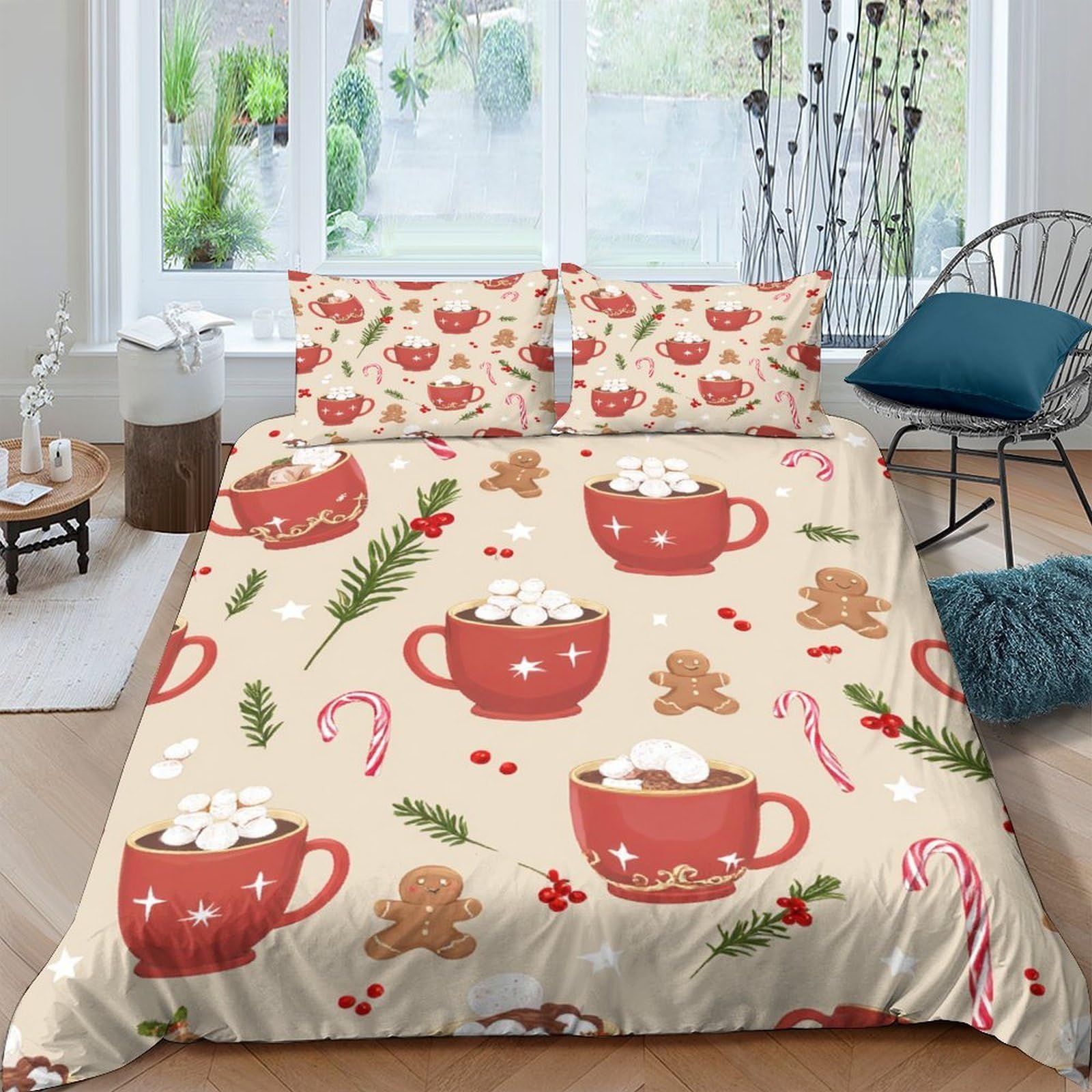Ctjqhvkz Style-7 3D Printed Christmas Mug Fitted Sheet Microfiber Soft Festive Candy Cane Bed Cover For Bedroom Dorm Easy Care Single（135X200cm）