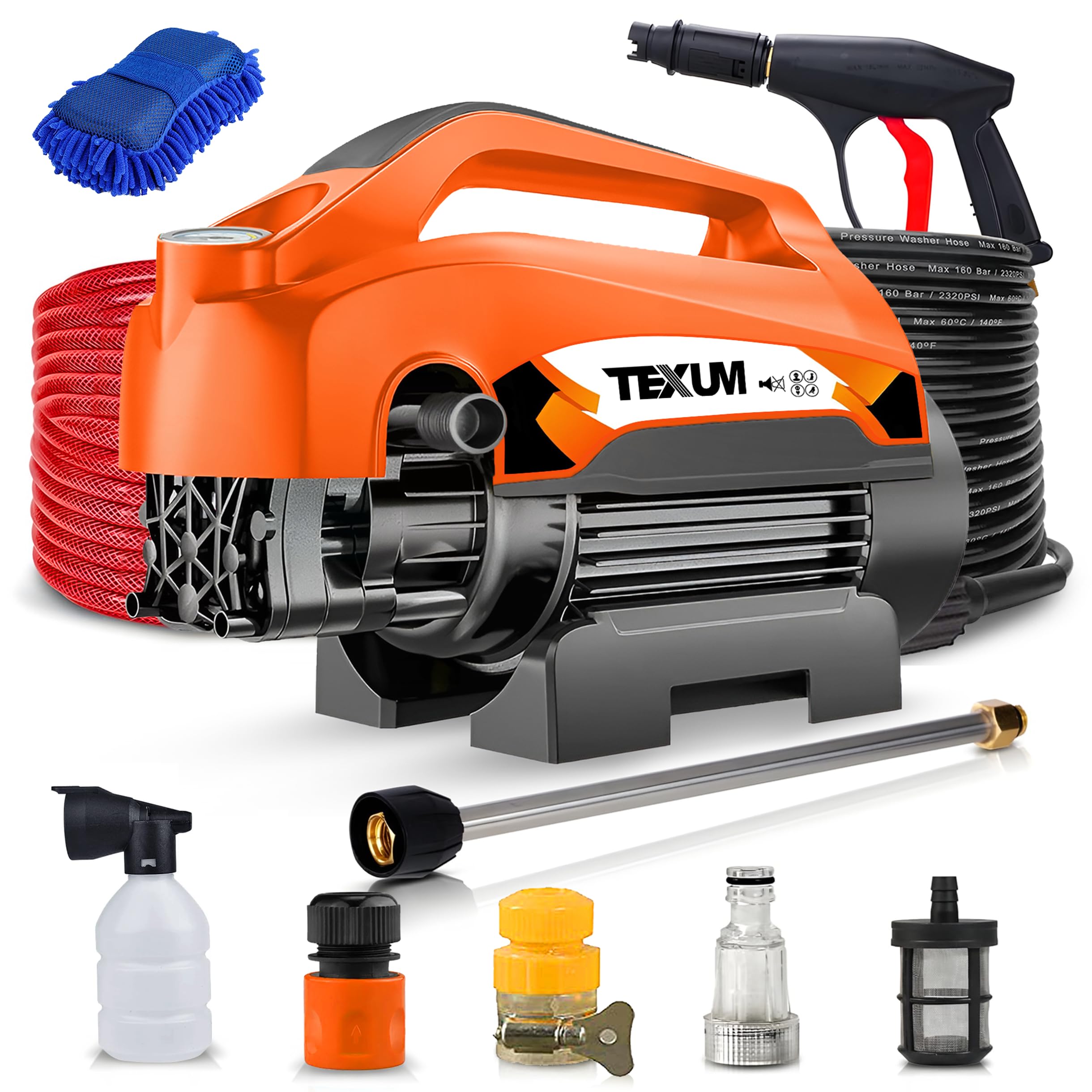 TEXUM TX-75 Portable high Pressure Car Washer Machine for Washing car, Bike, Vehicles, 220 Bar Max Pressure and 2.5 KW Motor Power. (Updated Model)-image-32