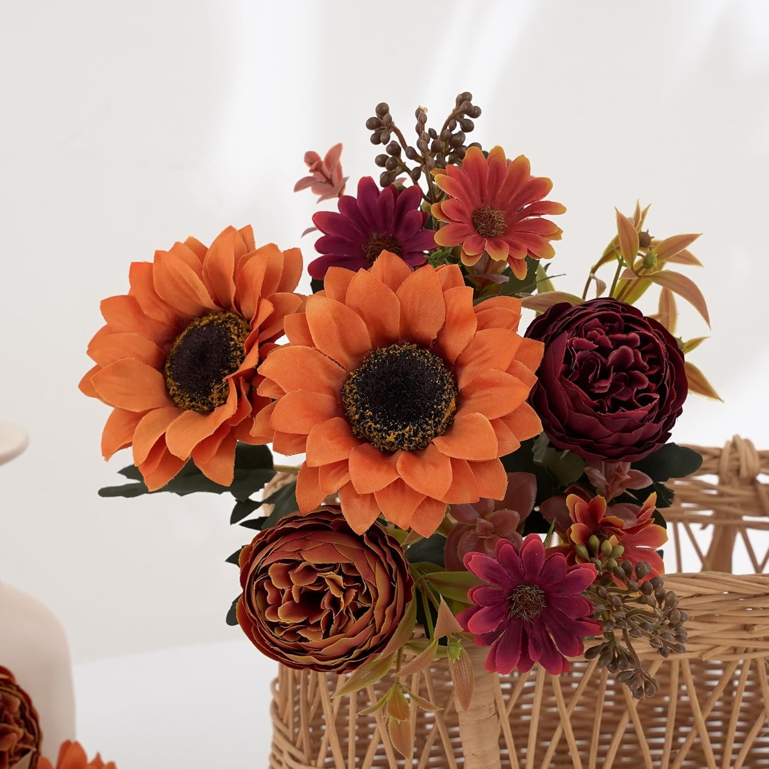 2 Bunches Artificial Fall Sunflowers Flowers, Fake Silk Fall Flowers Decorations for Dining Room, Kitchen, Office, Thanksgiving, Farmhouse, Harvest Decor - Image 6