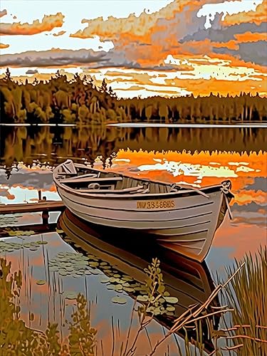 Yomiie Kits de pintura por números para adultos, barcos, lagos, bricolaje, lienzo, kit de pintura acrílica, fácil de pintar por números para