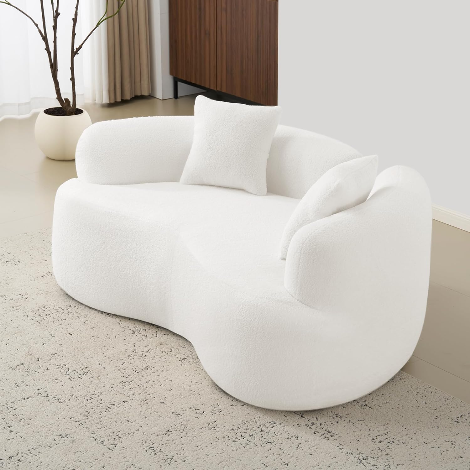 67”Curved Loveseat Sofa for Living Room, Deep Seat Love Seat Couch with 2 Throw Pillows, Modern Loveseat Adopt Teddy Fabric, Suitable Small Spaces The Cloud Loveseat, No Assembly Needed, White 66.93\\\" Version White SIMILAR NOT EXACT ITEM \nINCOMPLETE