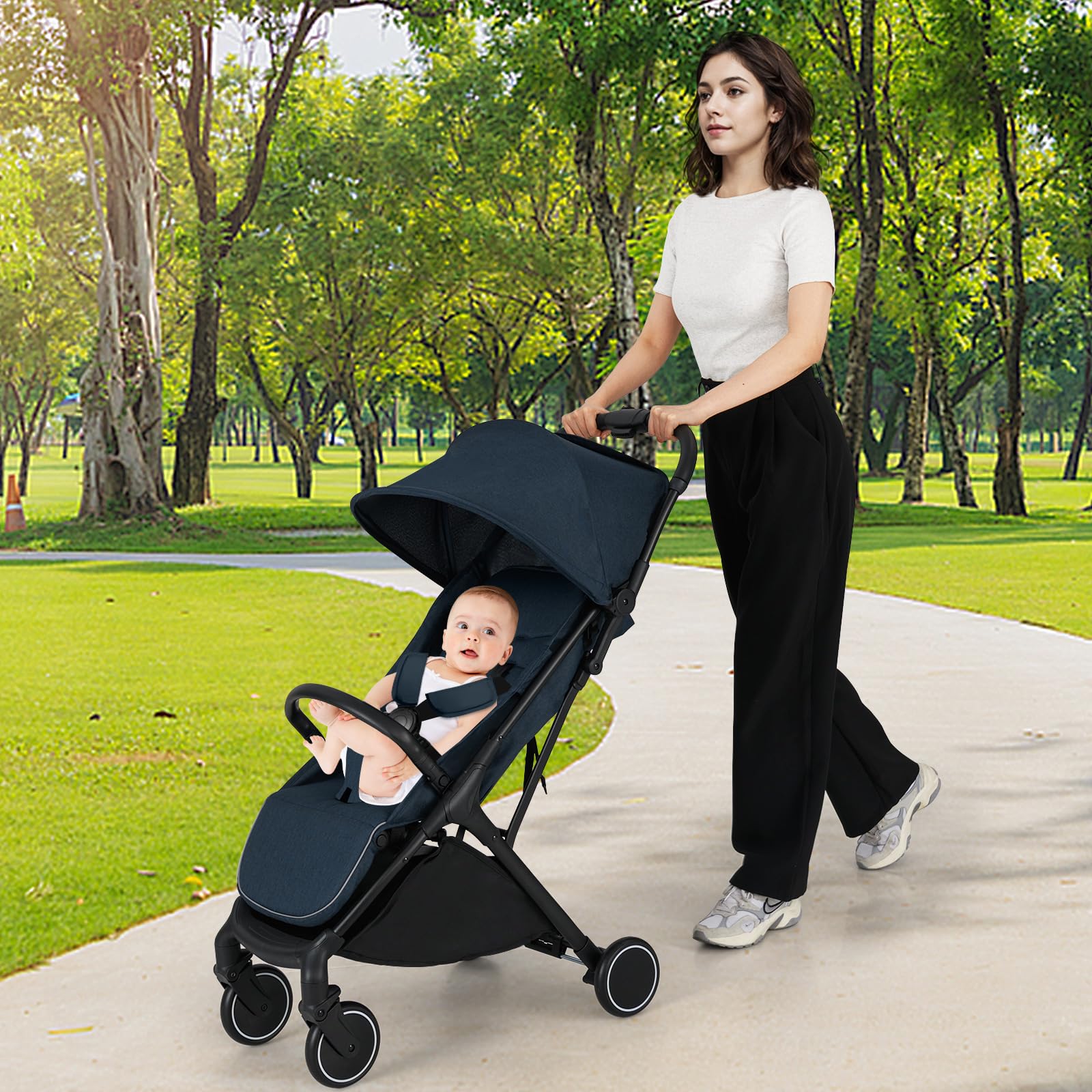 LIFEZEAL Poussette pliante avec dossier réglable - Avec fonction de sommeil - Poussette de voyage légère pour bébé de 0 à 3 ans - Charge maximale : 15 kg (93 x 35 x 103 cm, bleu + noir)