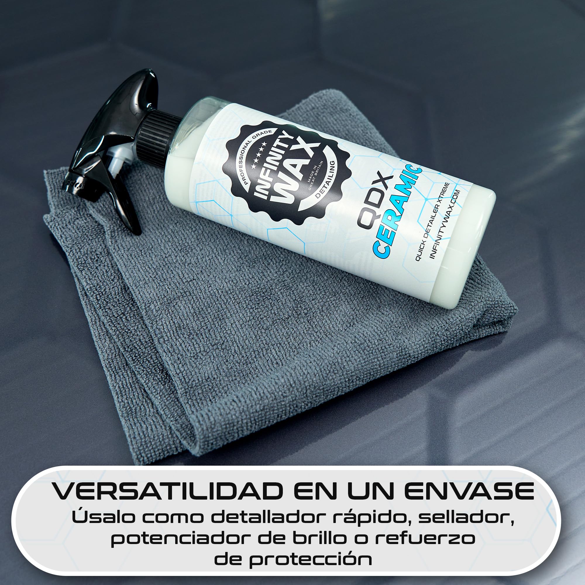 Infinity Wax QDX Ceramic Detailer 1L - SiO Quick Detailer Spray Brillo extremo, agua brillante y suave, protección fácil contra rociado, topper cerámico seguro, acabado hidrofóbico duradero