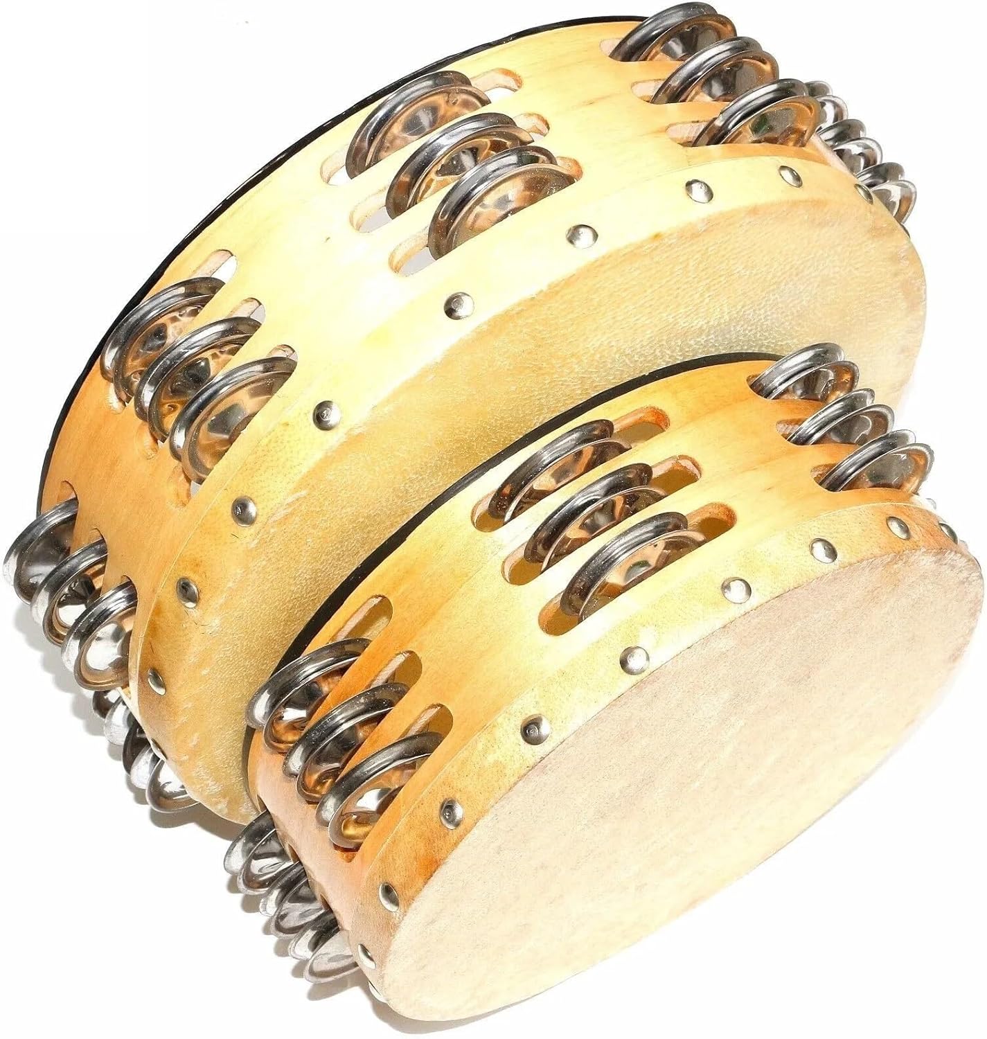 Triple ROW CONCERT Wooden TAMBOURINES with Head Tambourine 8" 10" SET