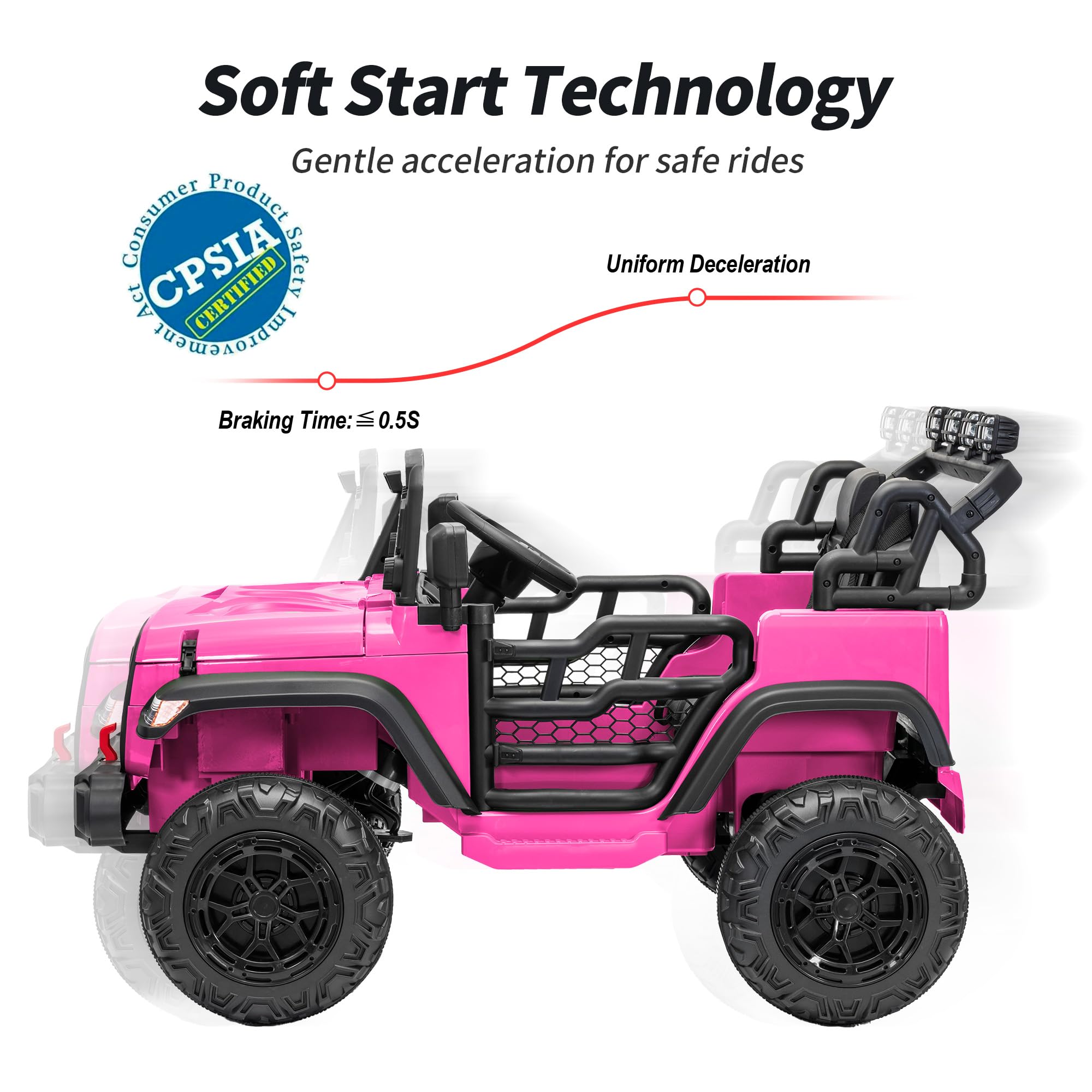 2 Seater Ride on Car Toy, 12V Electric Car for Kids 4-8 with Remote Control, Capacity 110 lb, LED Light - Pink