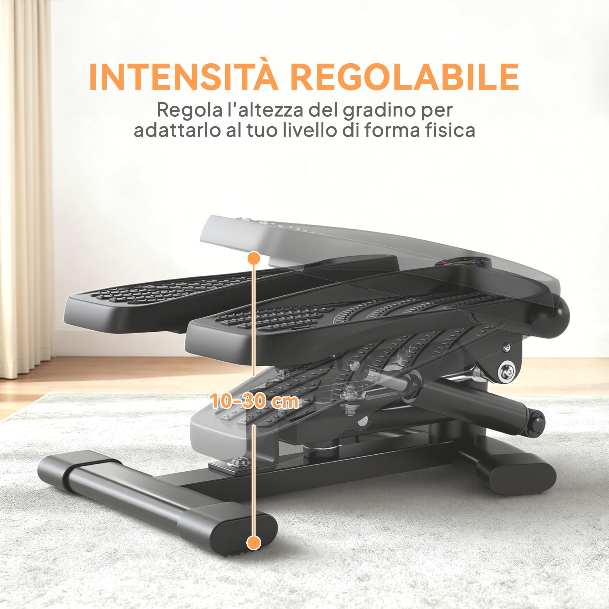 SPORTNOW Mini Stepper 2 in 1, Step Twist con Monitor LCD, Pedali Grandi e Antiscivolo, Stepper Fitness Casa Attrezzatura Cardio per Allenamento Gambe e Vita, per Casa Palestra, Senza Montaggio