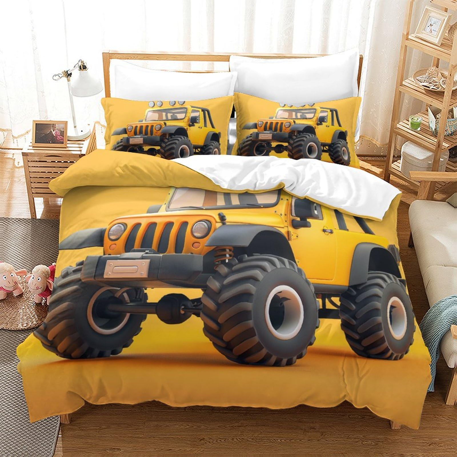Housse de couette camion 3D microfbre Super King 3 pièces pour lit enfant et ado
