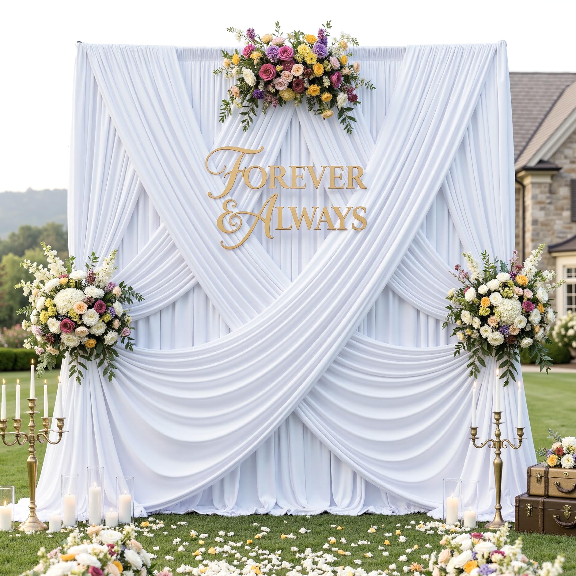 Photo 1 of 12ft x 10ft White Backdrop Curtains for Parties, Wrinkle Free 2 Panels Photo Backdrop Drapes Back Drop Cloth for Wedding Birthday Photography Background Decor