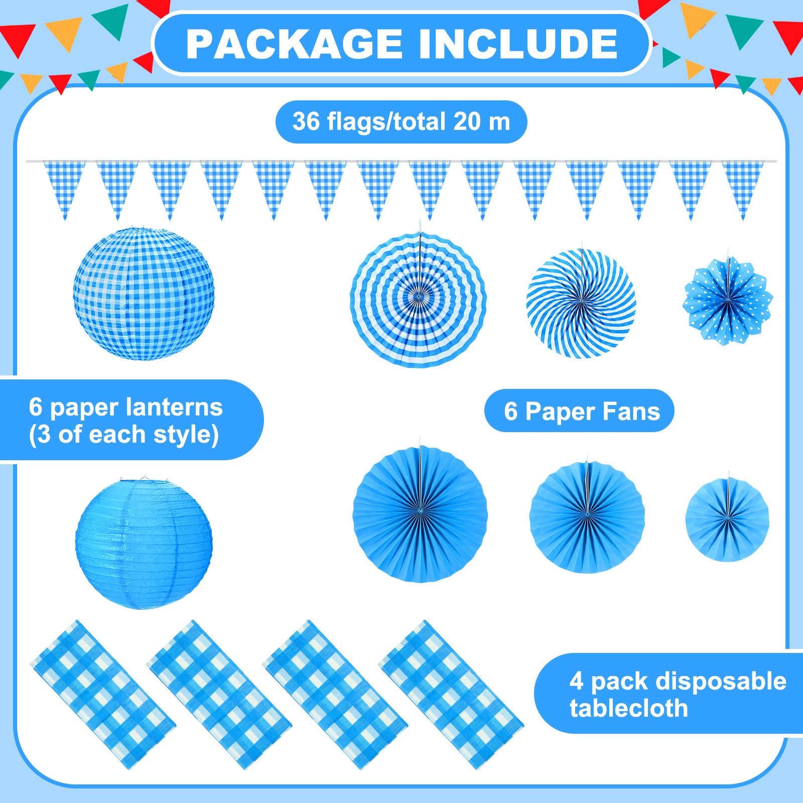 Snapklik.com : 18 Pcs Blue And White Gingham Christmas Party Supplies ...