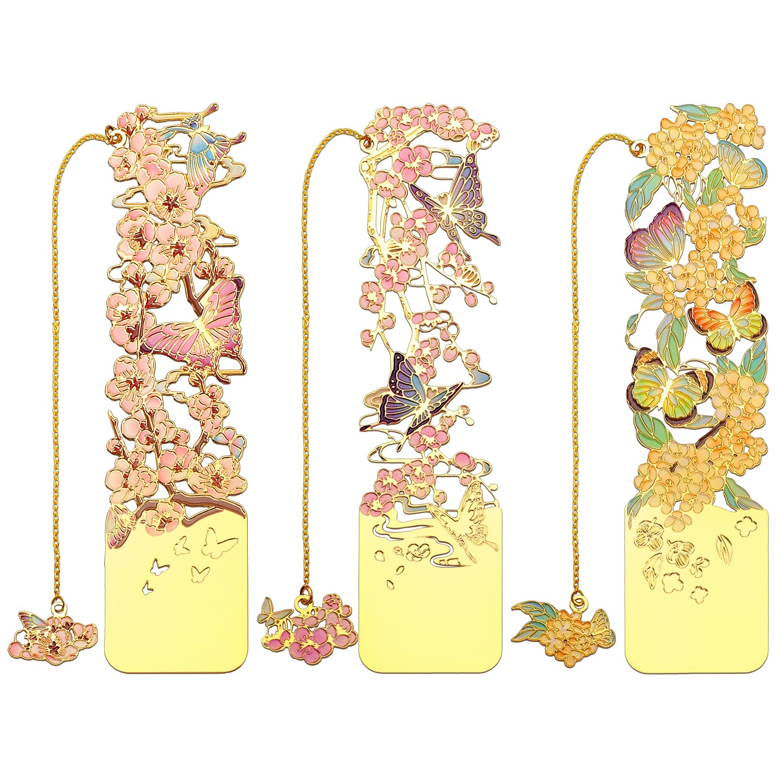 Sgbvzbd 3 PCS Metal Bookmarks, Bookmarks for Women, Beautiful Flower Bookmark, Osmanthus Fragrans, Plum Blossom, Apricot Blossom (BKM-050-004)