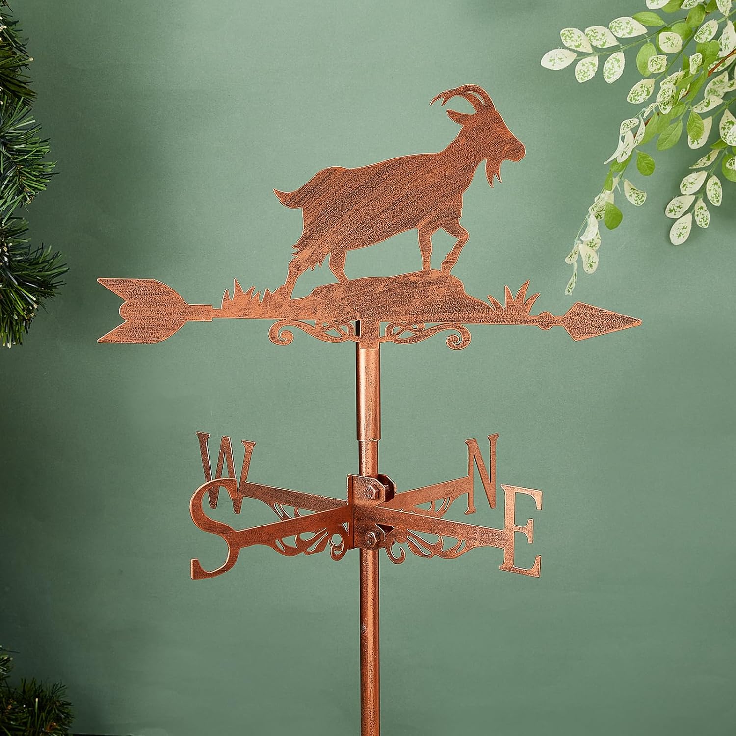 SUPERDANT Goat Weathervane Animal Weather Vane for Yard Metal Wind Vanes Roof Mount for Outside Garden Copper Red Weathervanes Farmhouse Farm Barn Sheds Patio Outdoor Decorations Gifts
