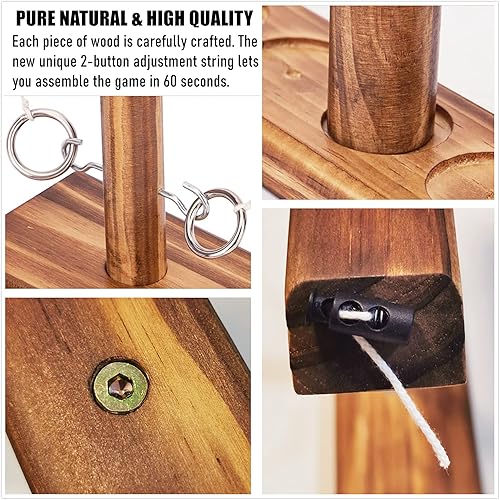 Miniatura 5 de Juego de lanzamiento de anillos para adultos, tamaño XL de 17 x 13 pulgadas, juego de gancho y anillo de madera, juegos de patio para fiestas en