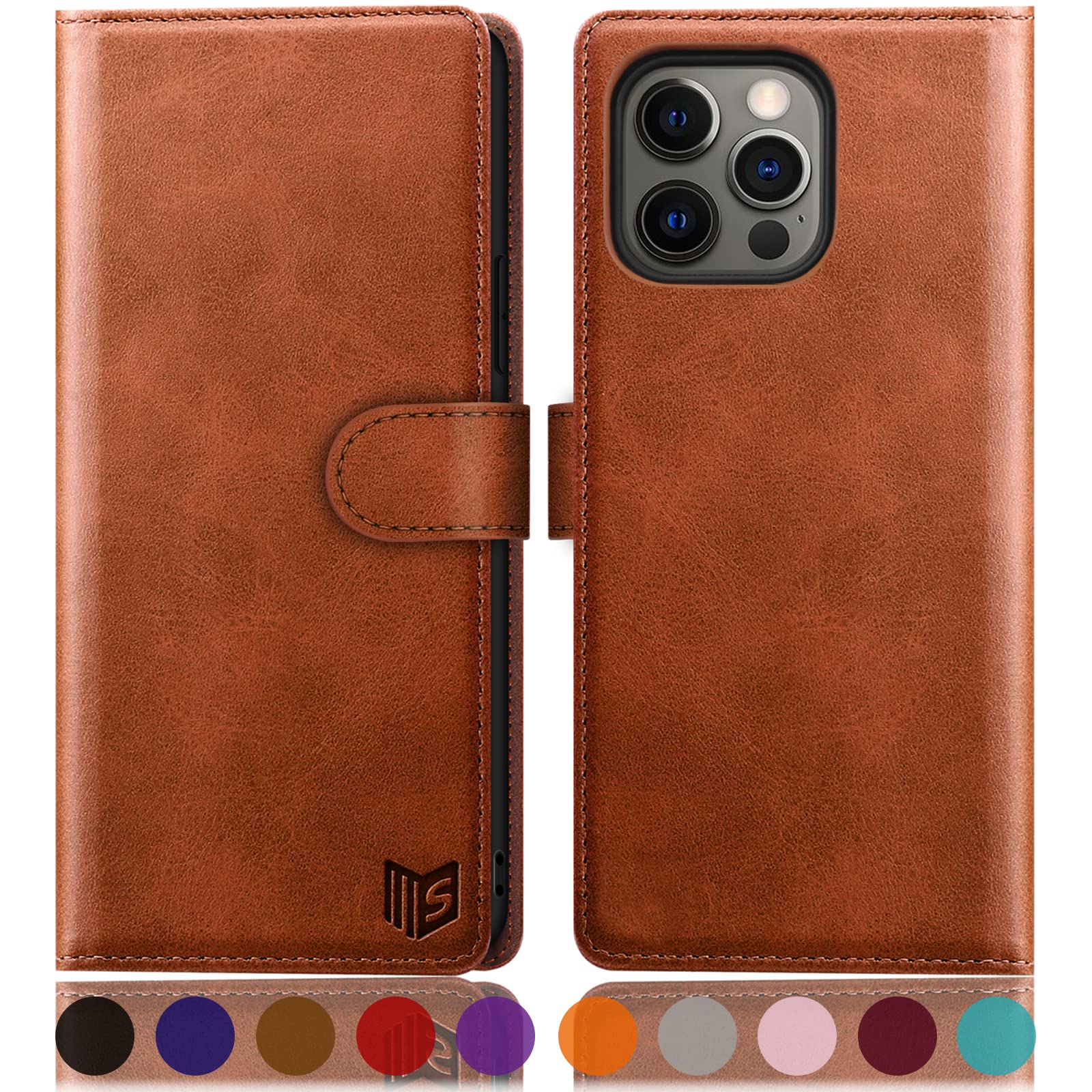 SUANPOT for iPhone 13 Pro Max 6.7 5G with RFID Blocking Wallet case Credit Card Holder,Flip Book PU Leather Phone case Shockproof Cover Cellphone Women Men for Apple 13 Promax case Wallet Light Brown