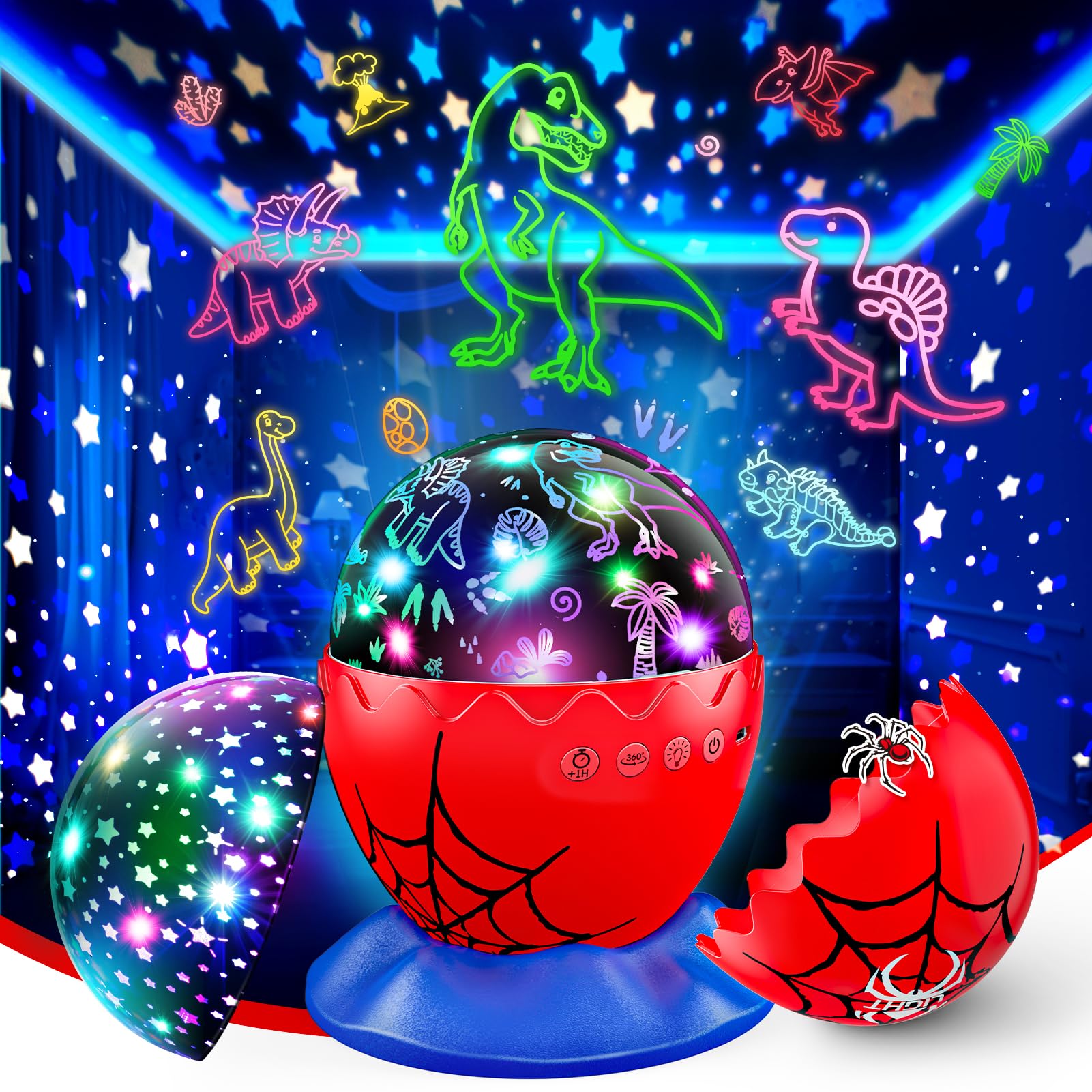 iKidiki Dinosaurier Sternenhimmel Projektor Kinder, Geschenk Junge 2 4 5 6 7 8 Jahre Nachtlichter Kinder Dinosaurier Spielzeug ab 2-8 Jahre Junge Geburtstagsgeschenke Dino Ei Lampe