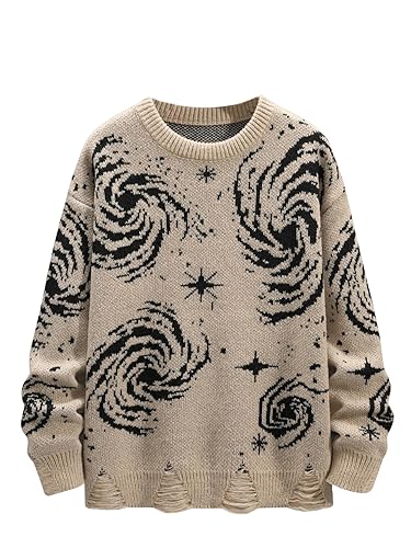 GORGLITTER Men's Y2K Graphic Fall Sweaters Oversized Crewneck Long Sleeve Knitted Pullover Top - Large - Khaki