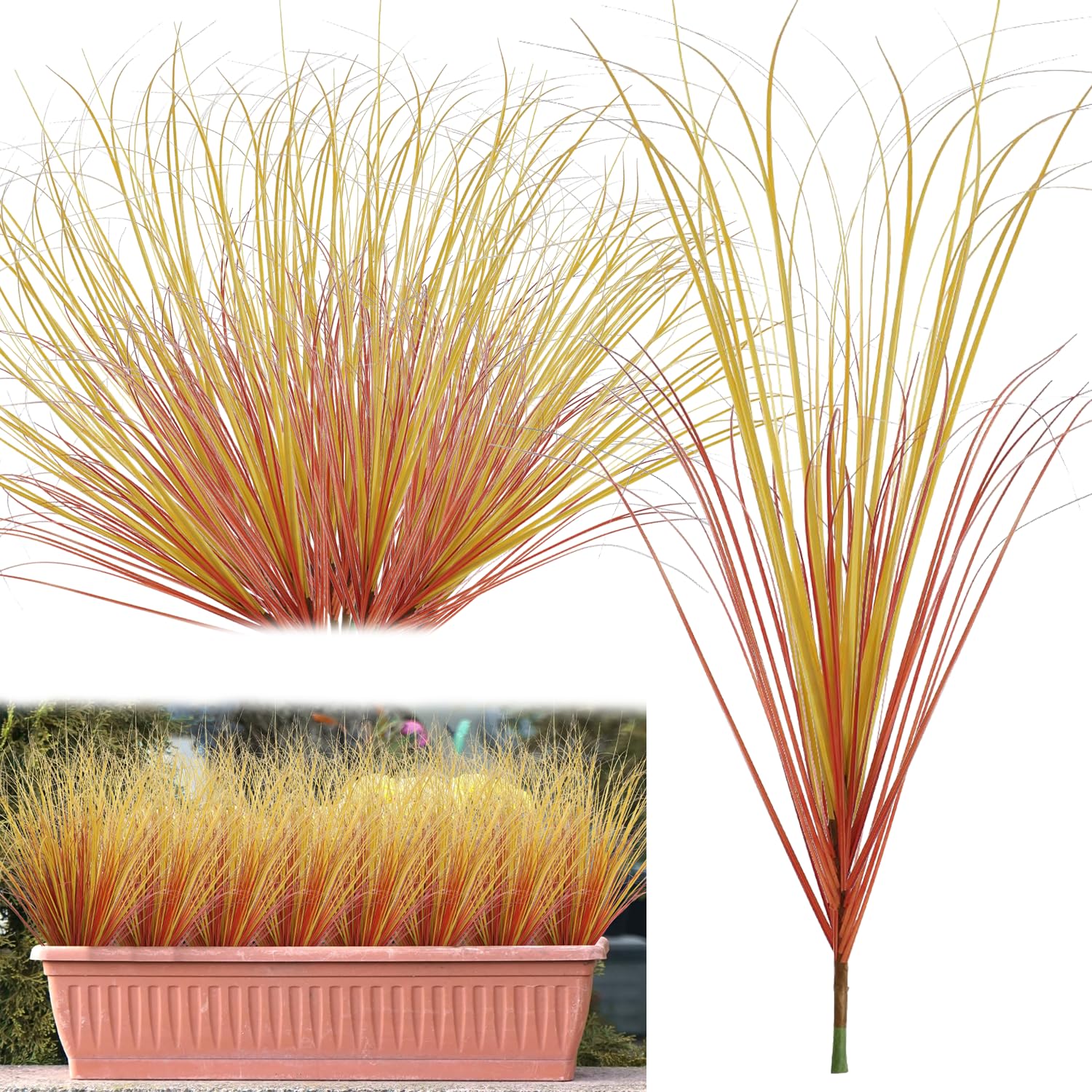 RXKFIGX 12PCS Artificial Grass Plants, Fake Bushes Artificial Shrubs Wheat Grass Greenery Artificial Greenery Stems,Outdoor Artificial Plants for Indoor Outdoor Window Box Garden Decor (Red)