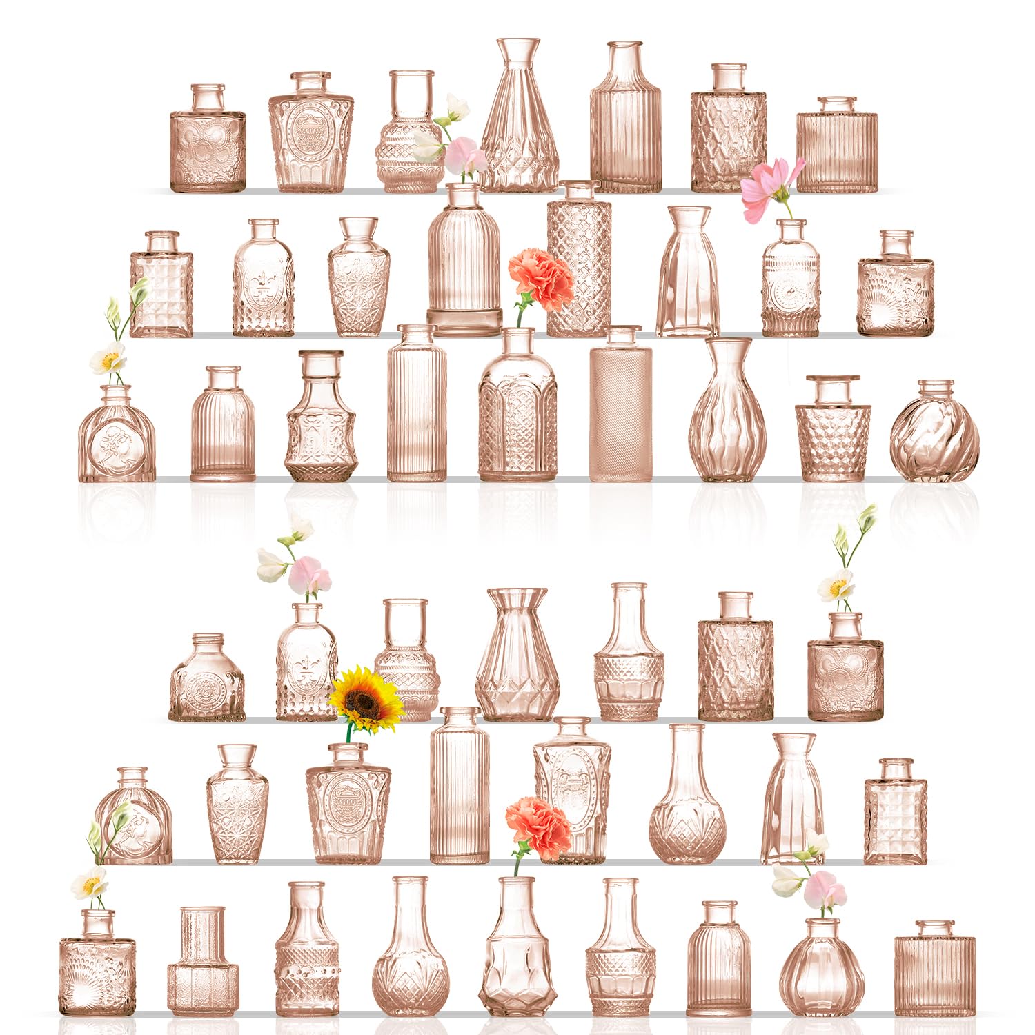 Glass Bud Vases Set of 48, Amber Small Vases for Centerpieces, Small Glass Vase for Flowers, Vintage Bud Vase in Bulk for Wedding, Party, Events, Reception, Home Decor